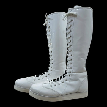 Pro Wrestling Boots, Handmade, Patent White Shinny Color, DX Leather