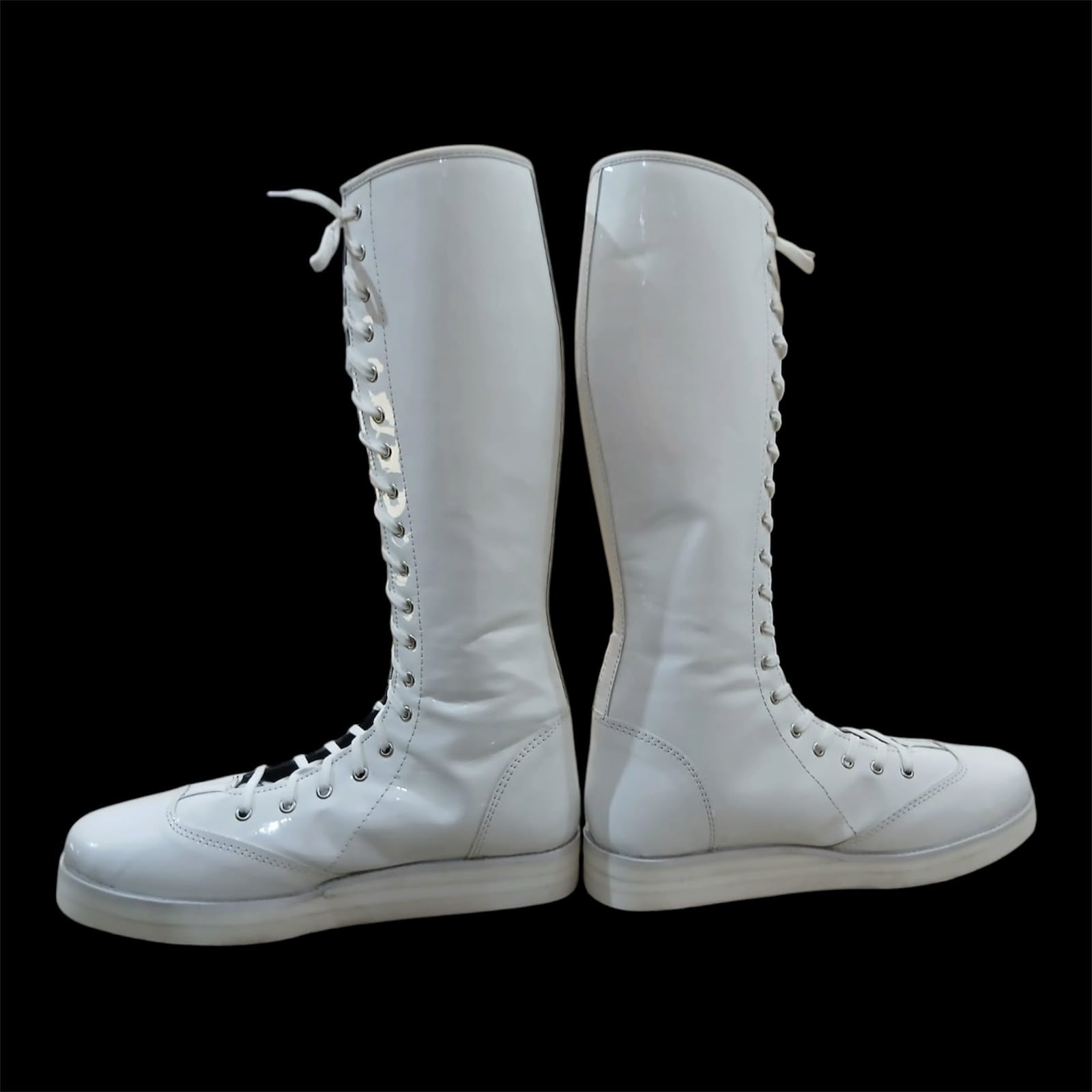 Pro Wrestling Boots, Handmade, Patent White Shinny Color, DX Leather