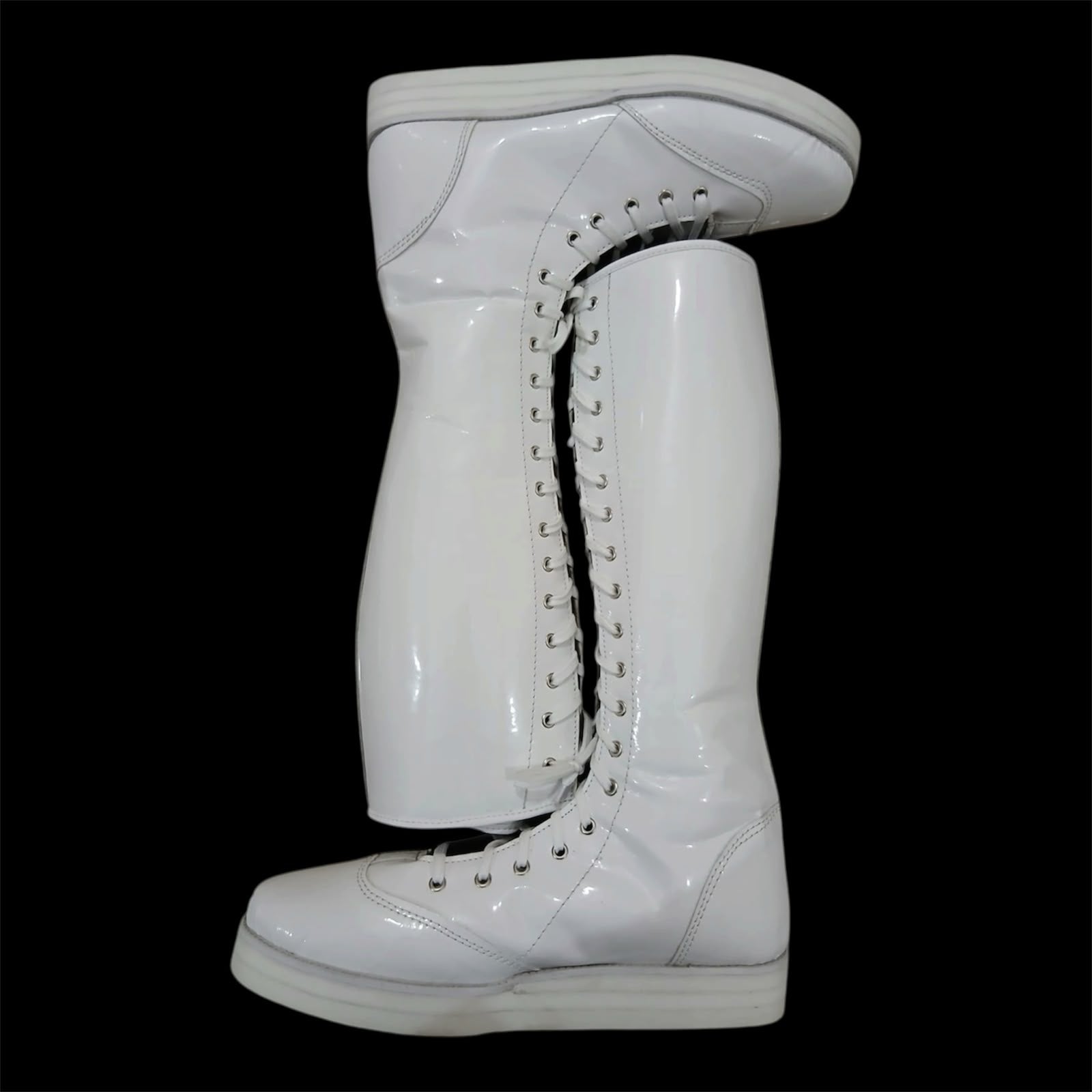 Pro Wrestling Boots, Handmade, Patent White Shinny Color, DX Leather