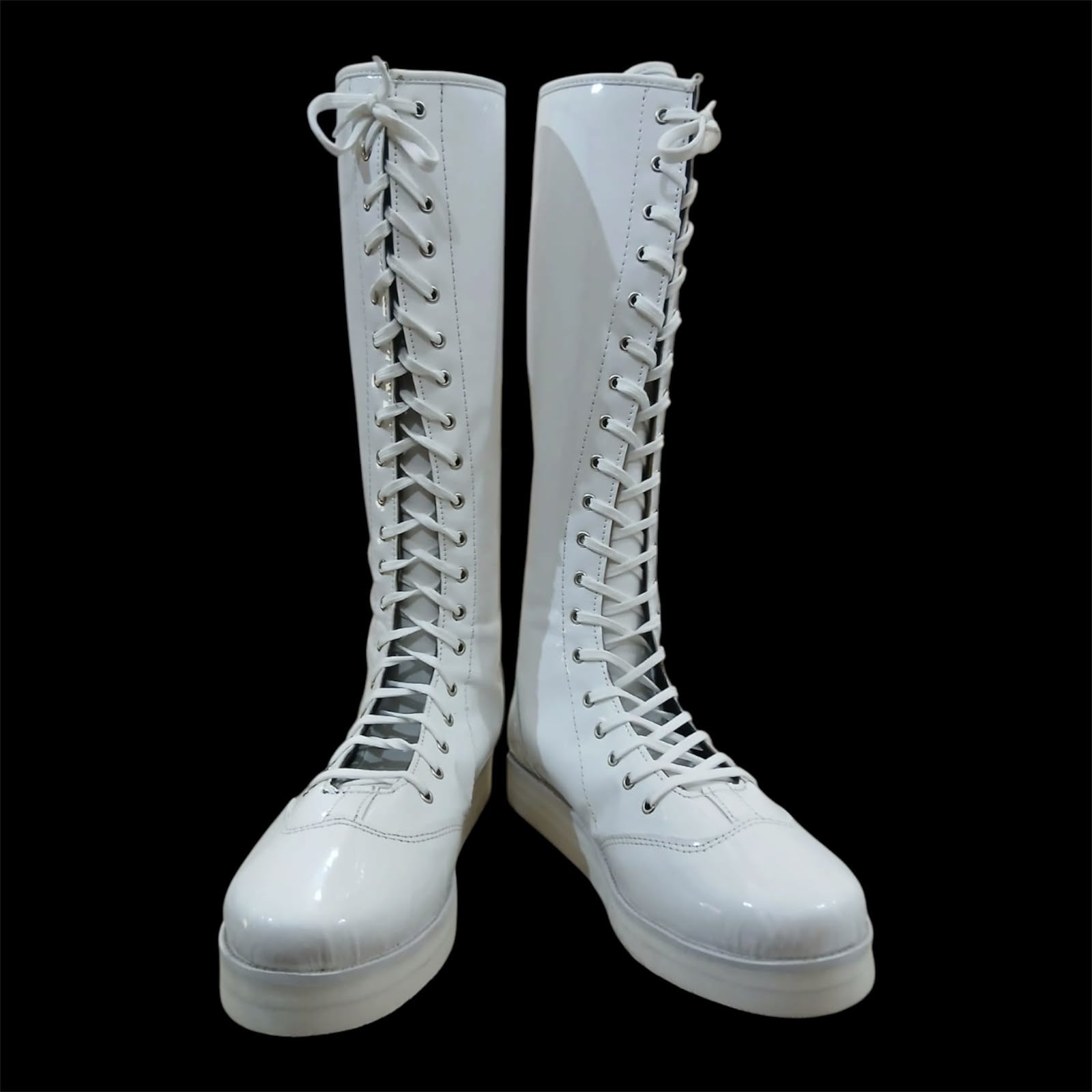 Pro Wrestling Boots, Handmade, Patent White Shinny Color, DX Leather