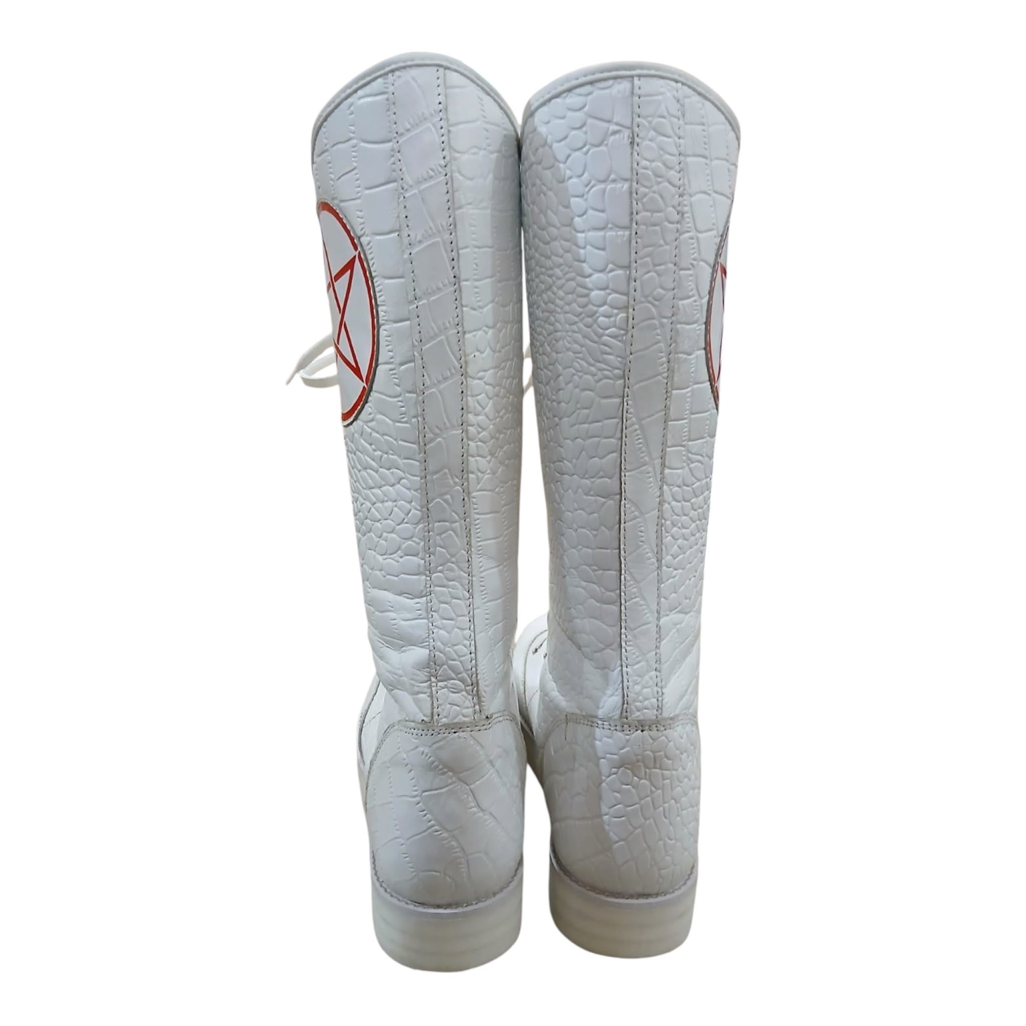 Pro Wrestling Boots, Handmade, 100% Original Leather, White Crocs Pattern, Customizable logo