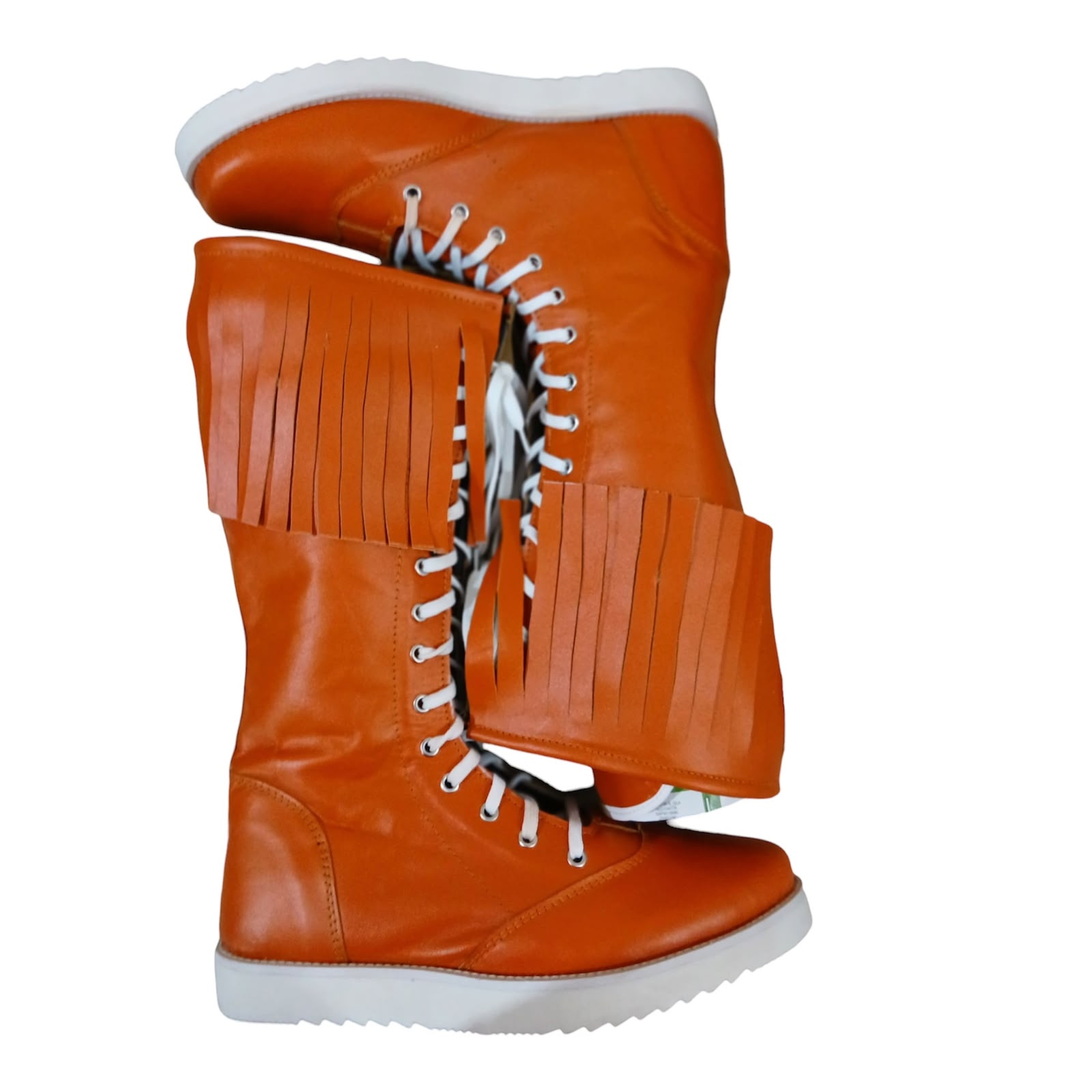 Pro Wrestling Boots  , Handmade, 100% Original Leather, Orange Fringes style