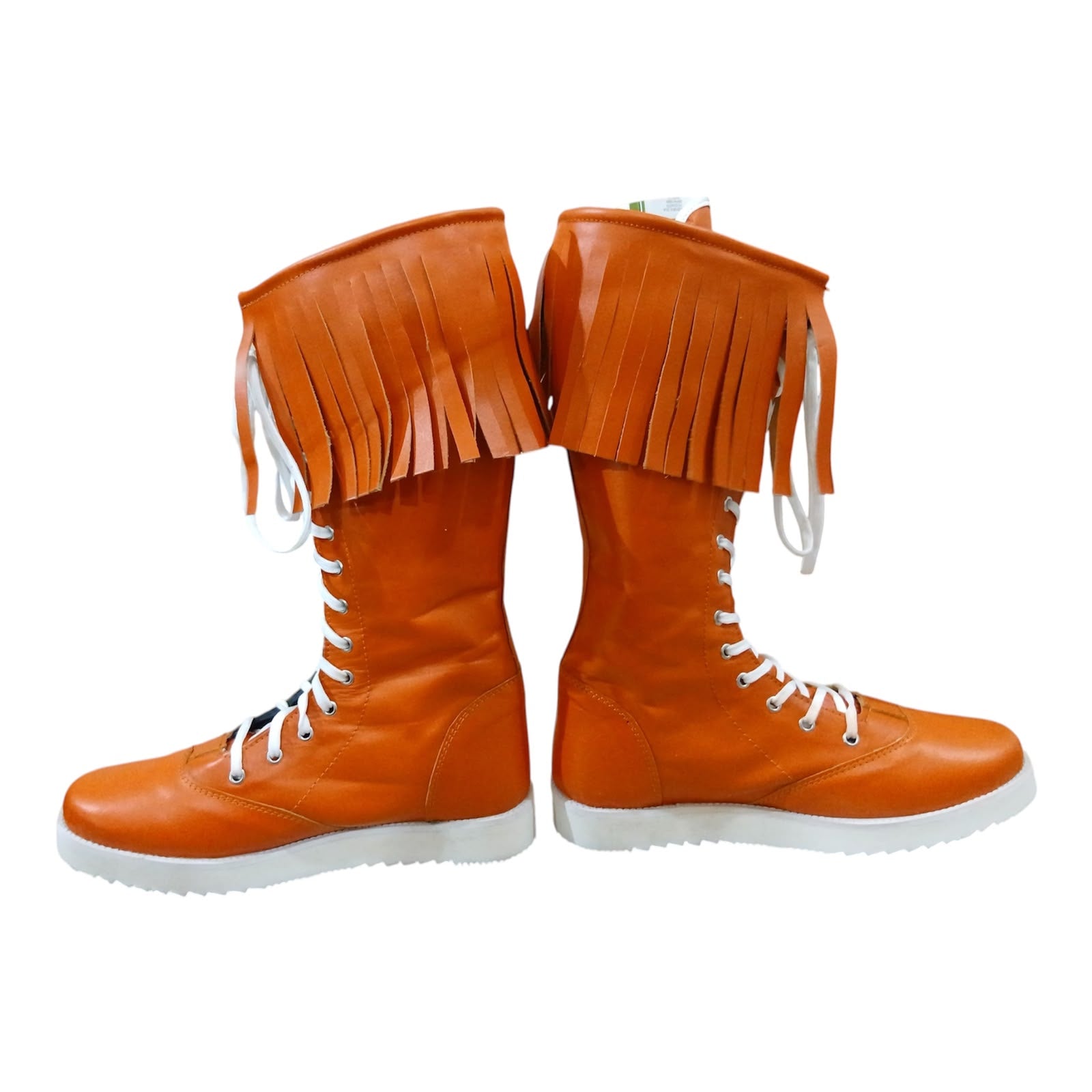 Pro Wrestling Boots  , Handmade, 100% Original Leather, Orange Fringes style