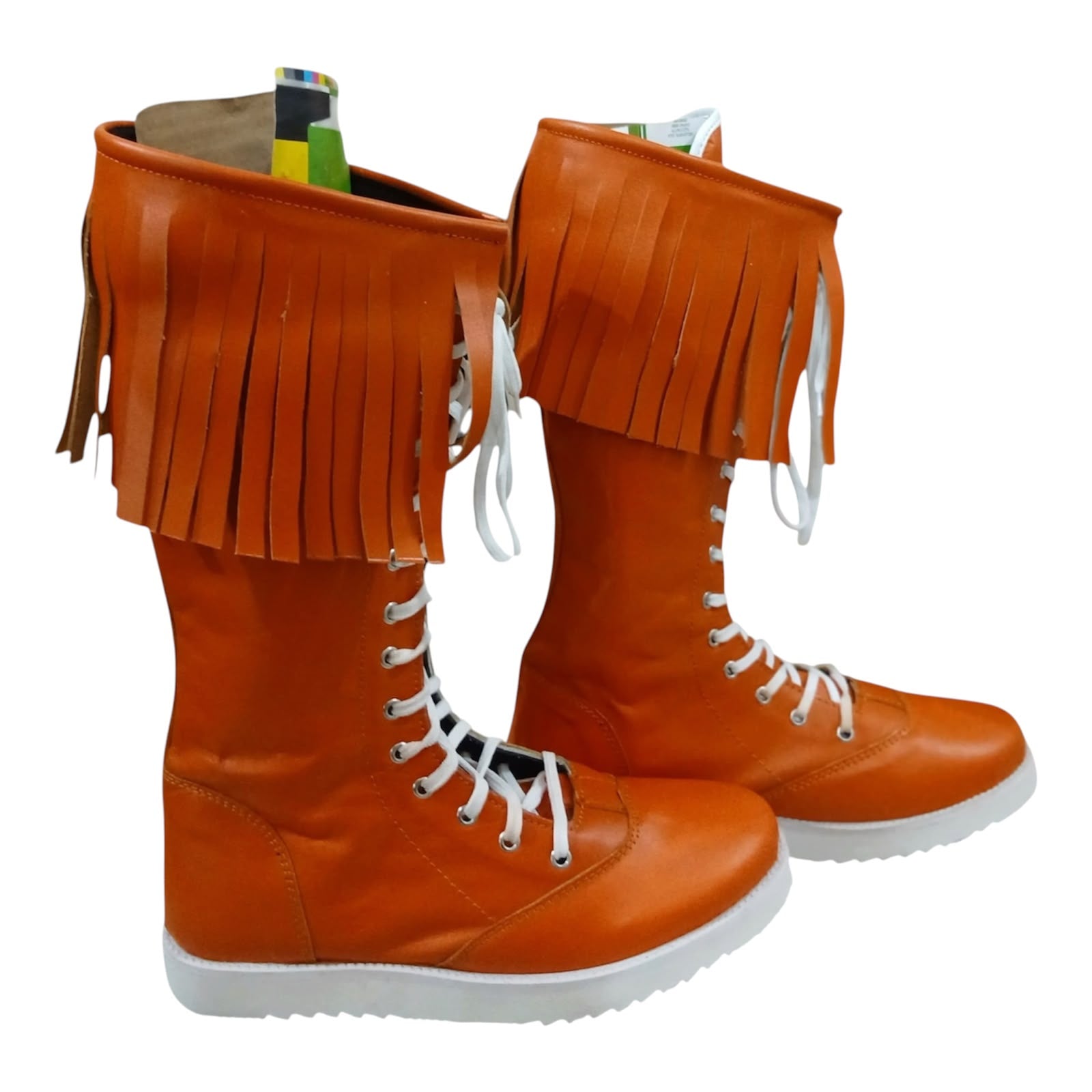 Pro Wrestling Boots  , Handmade, 100% Original Leather, Orange Fringes style