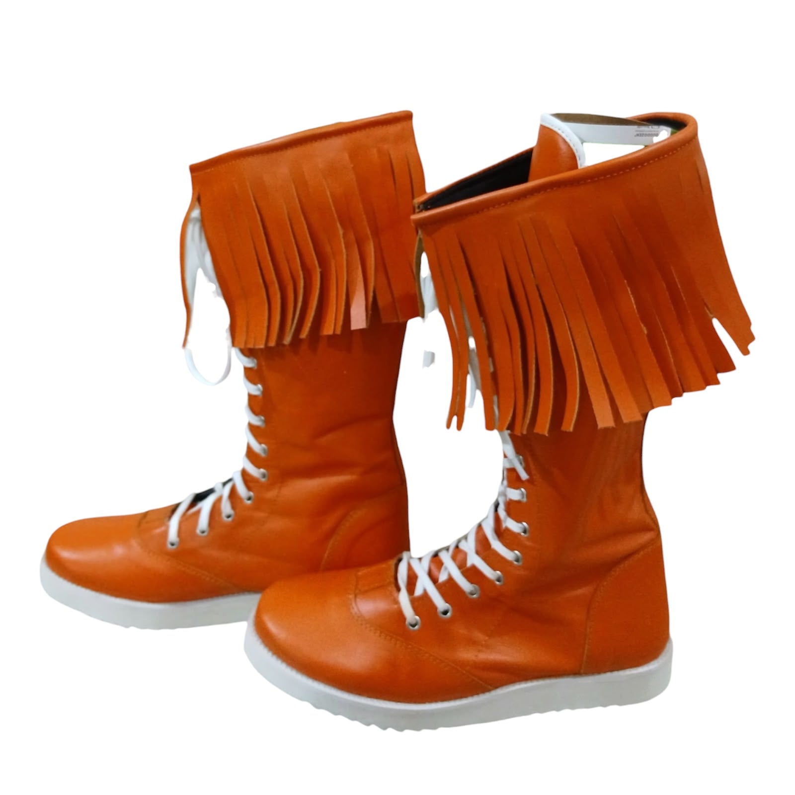 Pro Wrestling Boots  , Handmade, 100% Original Leather, Orange Fringes style
