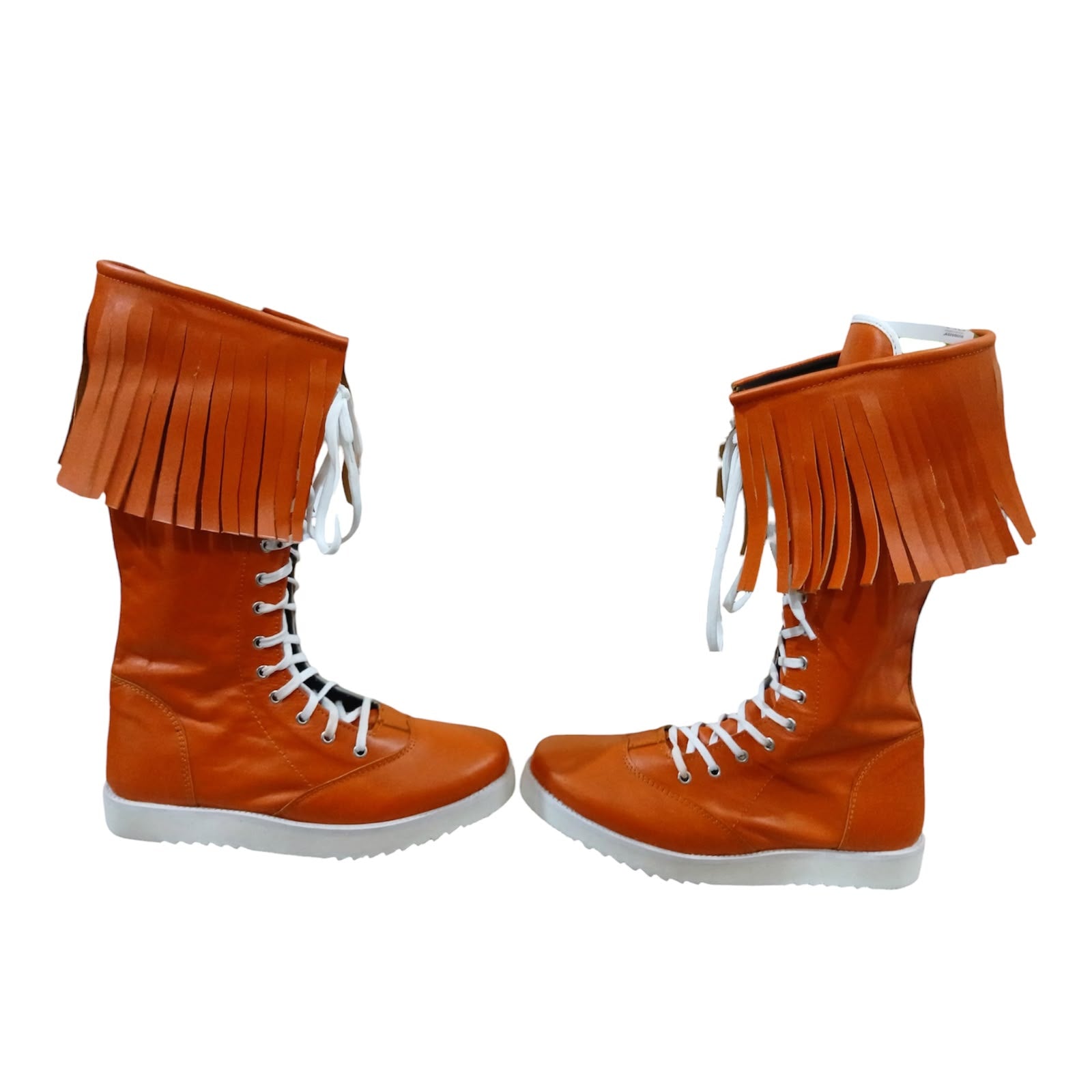 Pro Wrestling Boots  , Handmade, 100% Original Leather, Orange Fringes style