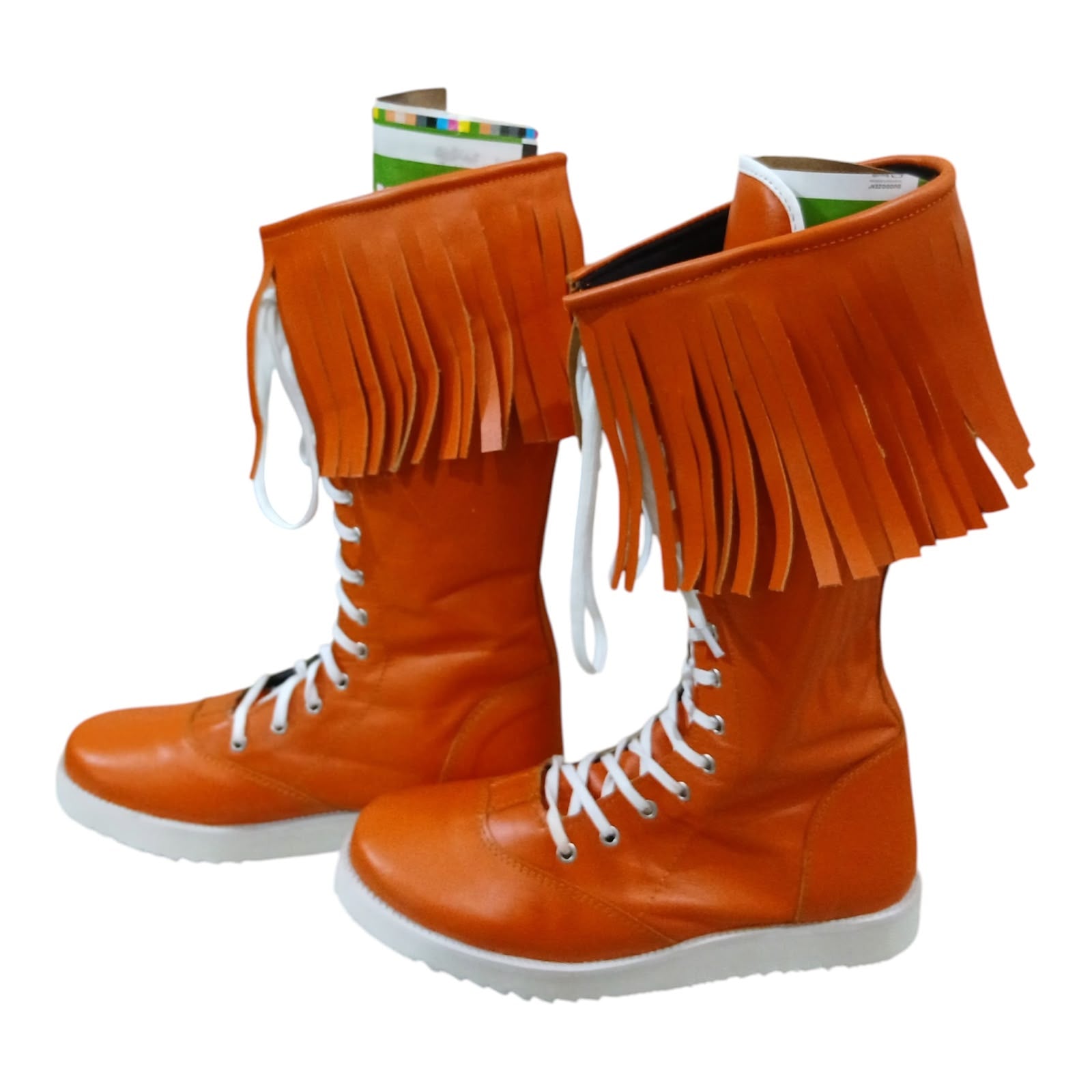 Pro Wrestling Boots  , Handmade, 100% Original Leather, Orange Fringes style