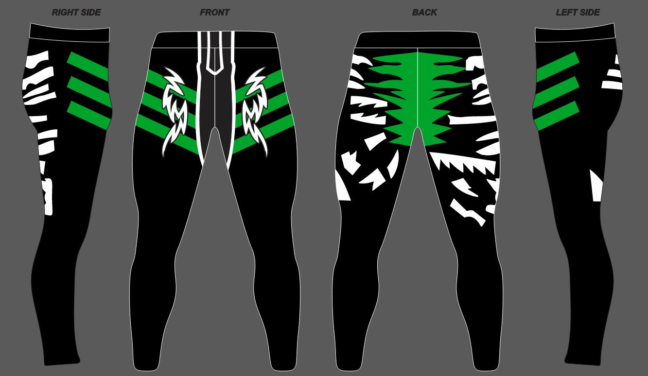 Men's Pro Wrestling Tights: Shiny Spandex, Lycra, Green Pulse design