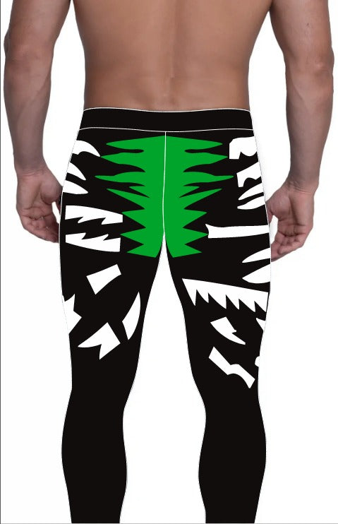 Men's Pro Wrestling Tights: Shiny Spandex, Lycra, Green Pulse design