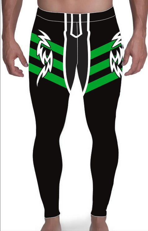 Men's Pro Wrestling Tights: Shiny Spandex, Lycra, Green Pulse design