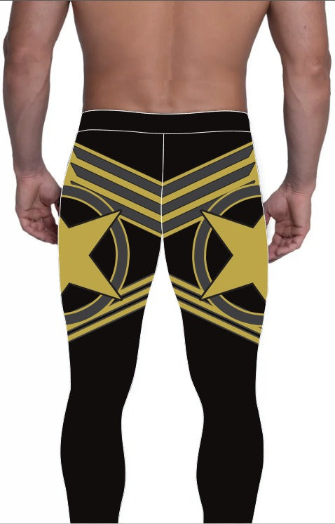 Men's Pro Wrestling Tights: Shiny Spandex, Lycra, Black and  Golden Star