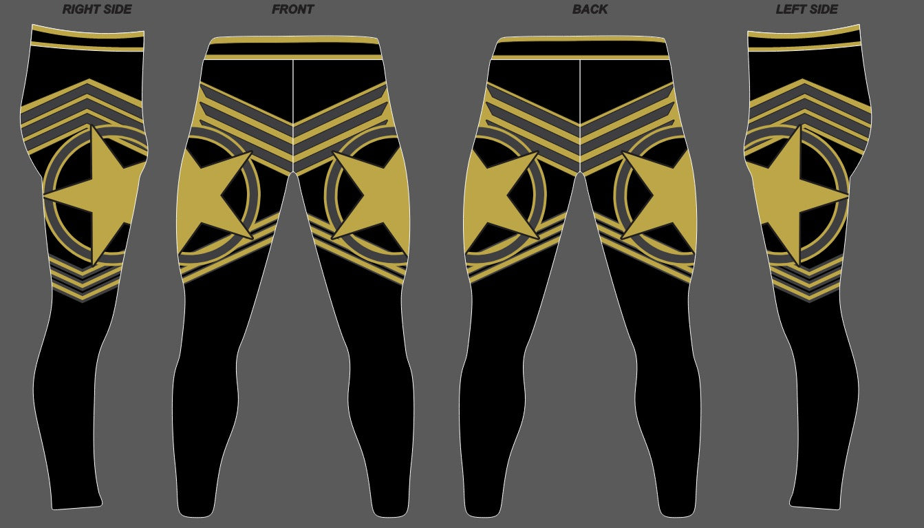 Men's Pro Wrestling Tights: Shiny Spandex, Lycra, Black and  Golden Star