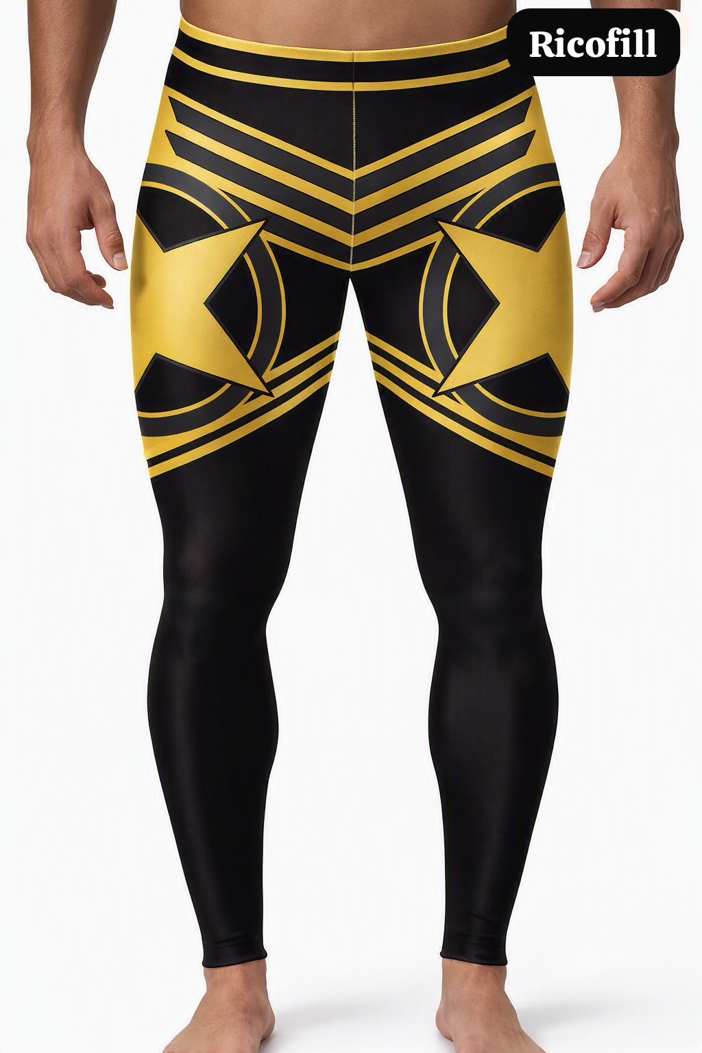 Men's Pro Wrestling Tights: Shiny Spandex, Lycra, Black and  Golden Star