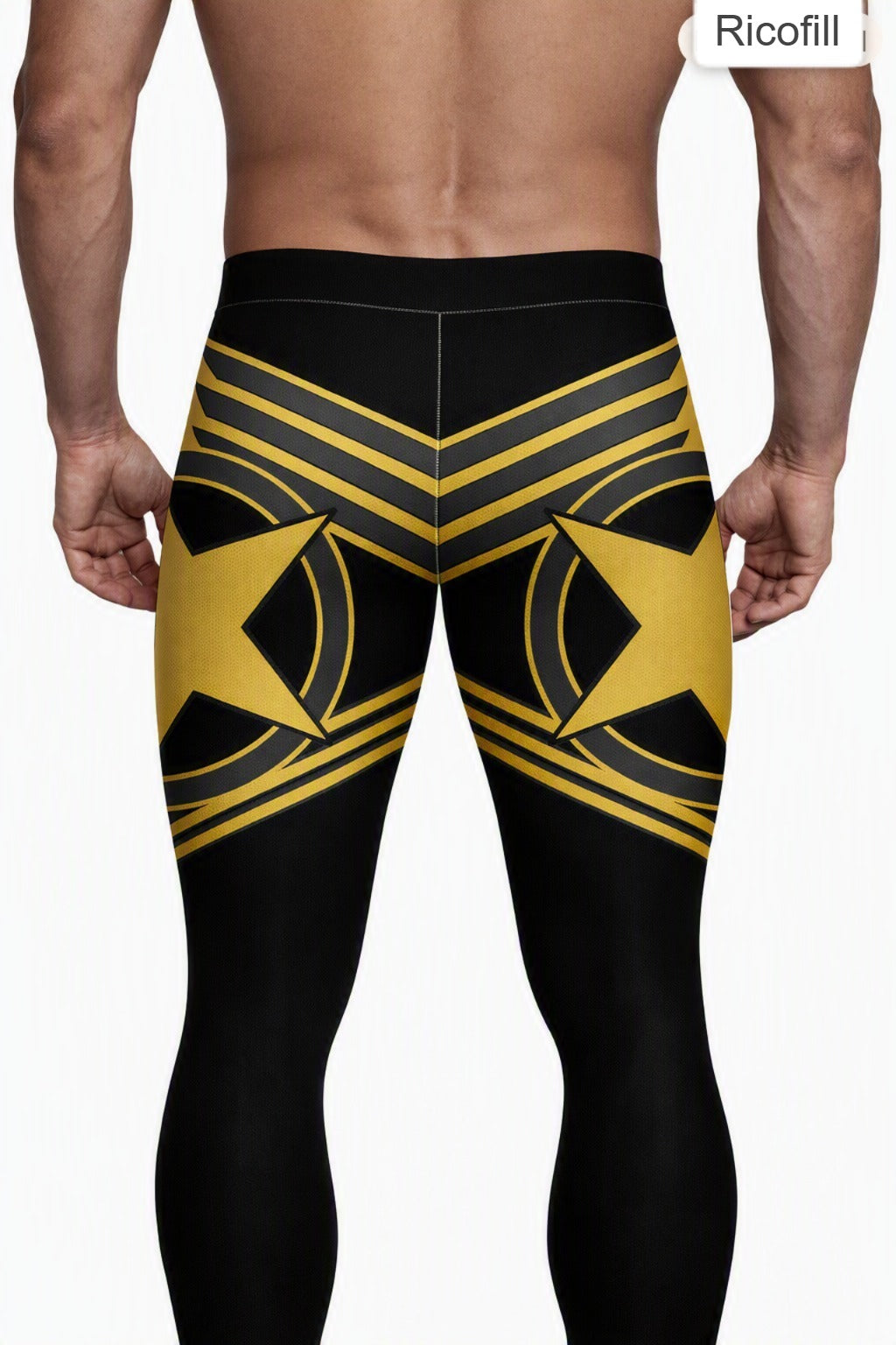 Men's Pro Wrestling Tights: Shiny Spandex, Lycra, Black and  Golden Star