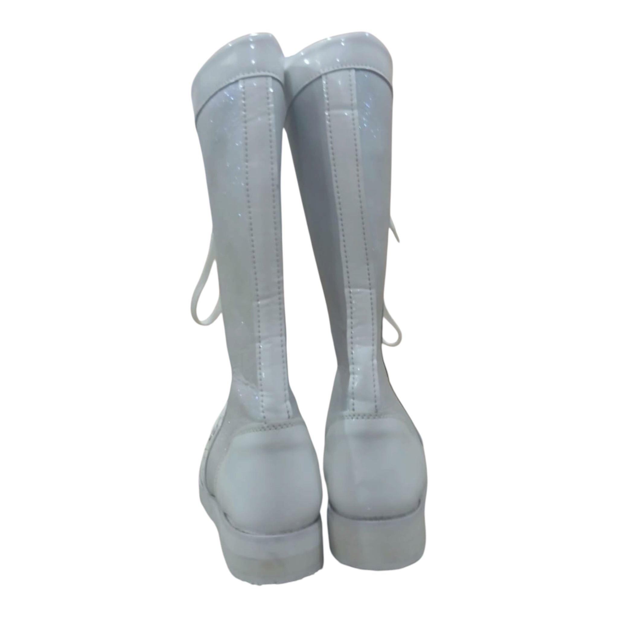 Wrestling Boots, Handmade, 100% Original Leather, White Patent and White Glitter Color
