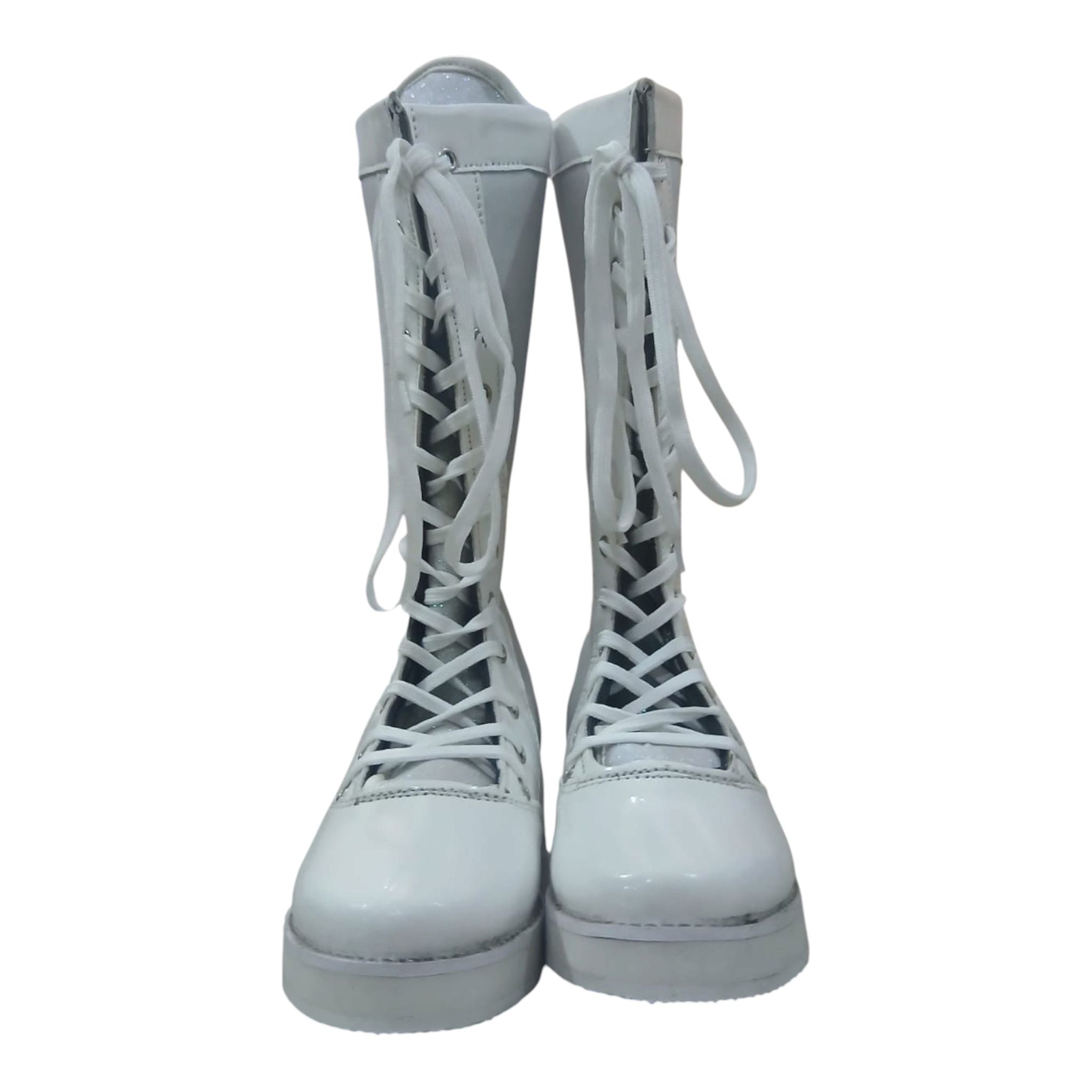 Wrestling Boots, Handmade, 100% Original Leather, White Patent and White Glitter Color