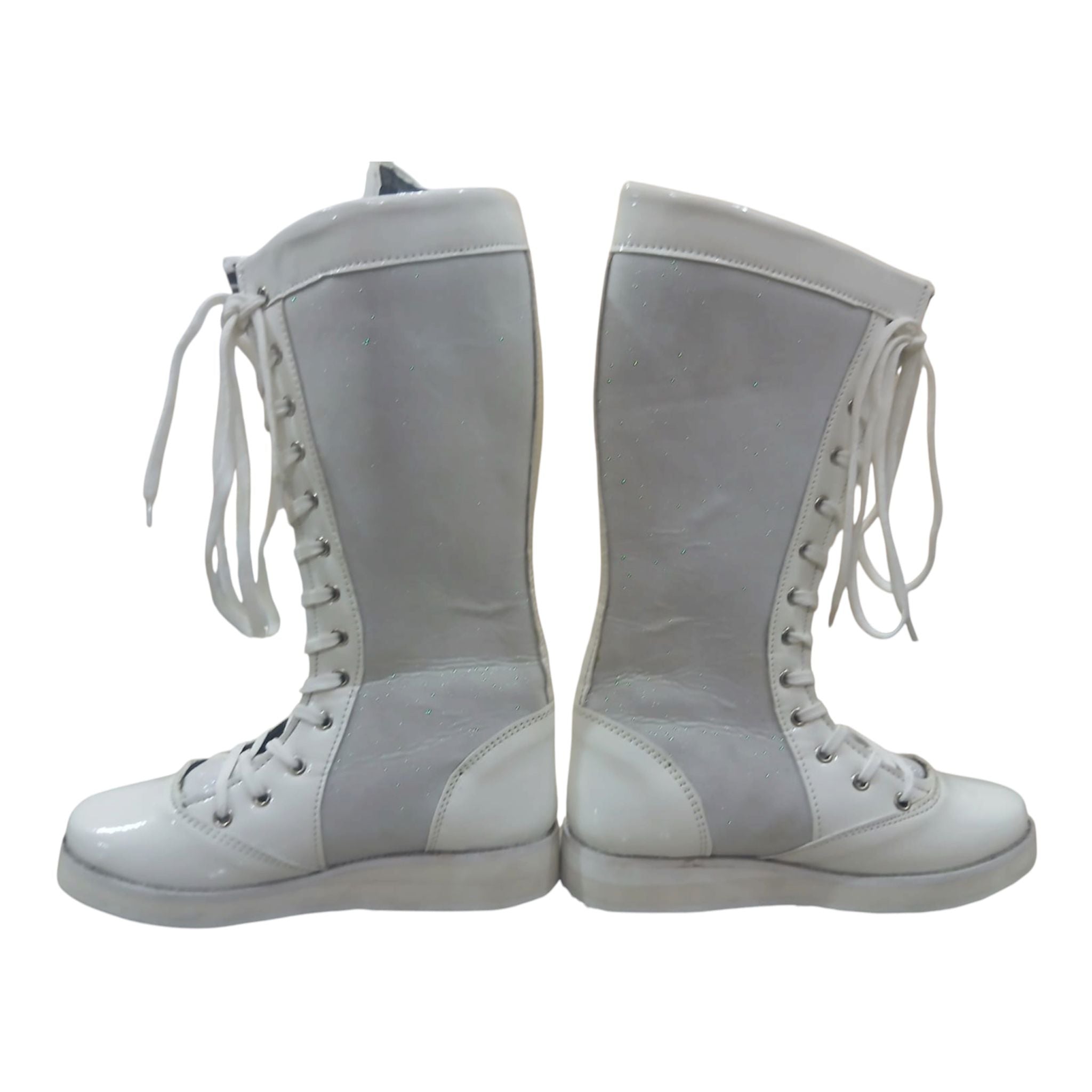Wrestling Boots, Handmade, 100% Original Leather, White Patent and White Glitter Color