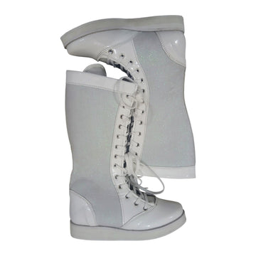 Wrestling Boots, Handmade, 100% Original Leather, White Patent and White Glitter Color