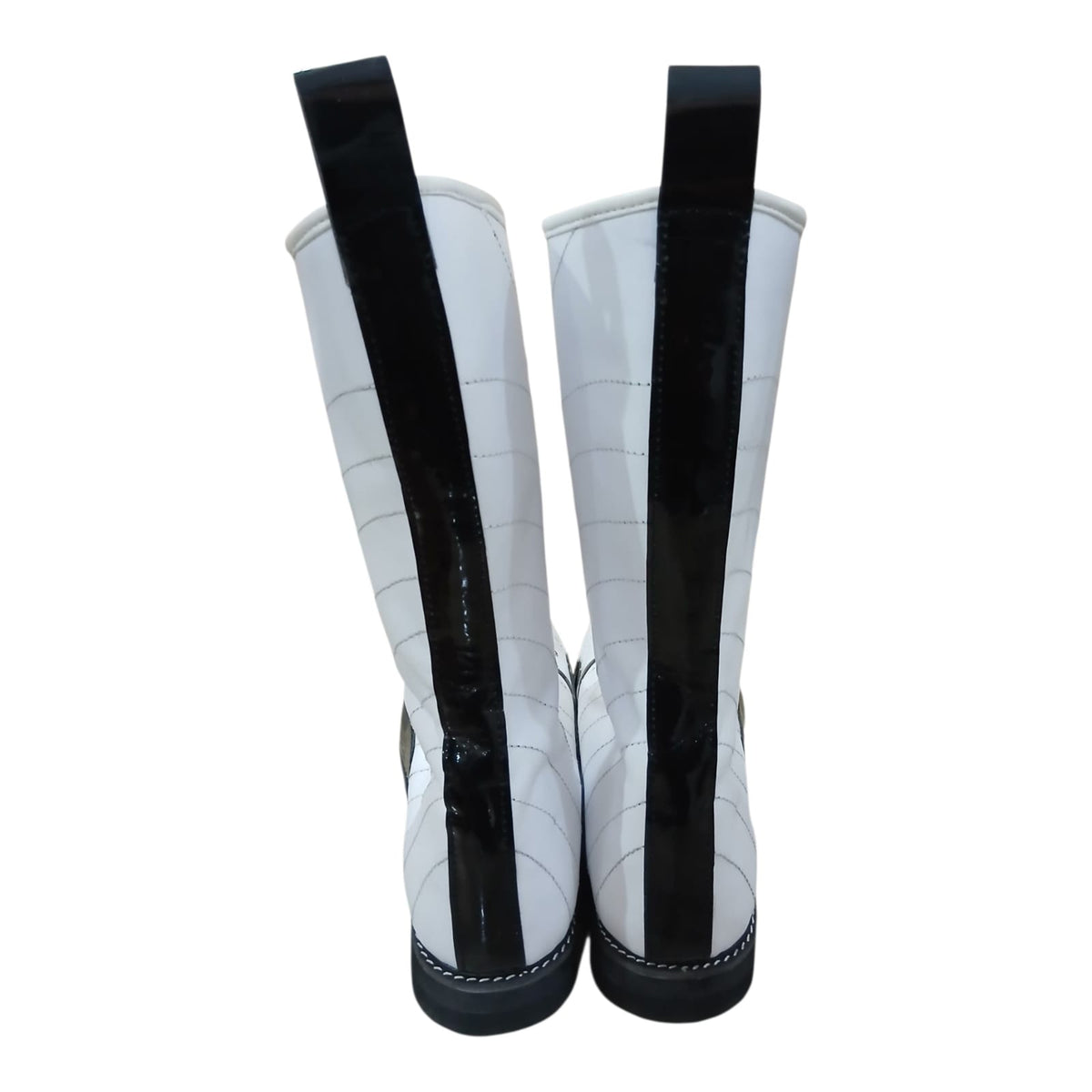 Pro Stoei Lang Stewels, Handgemaak, 100% Oorspronklike Leer, swart Crocs-patroonleer, wit vuurontwerp, ritssluiter met gespe
