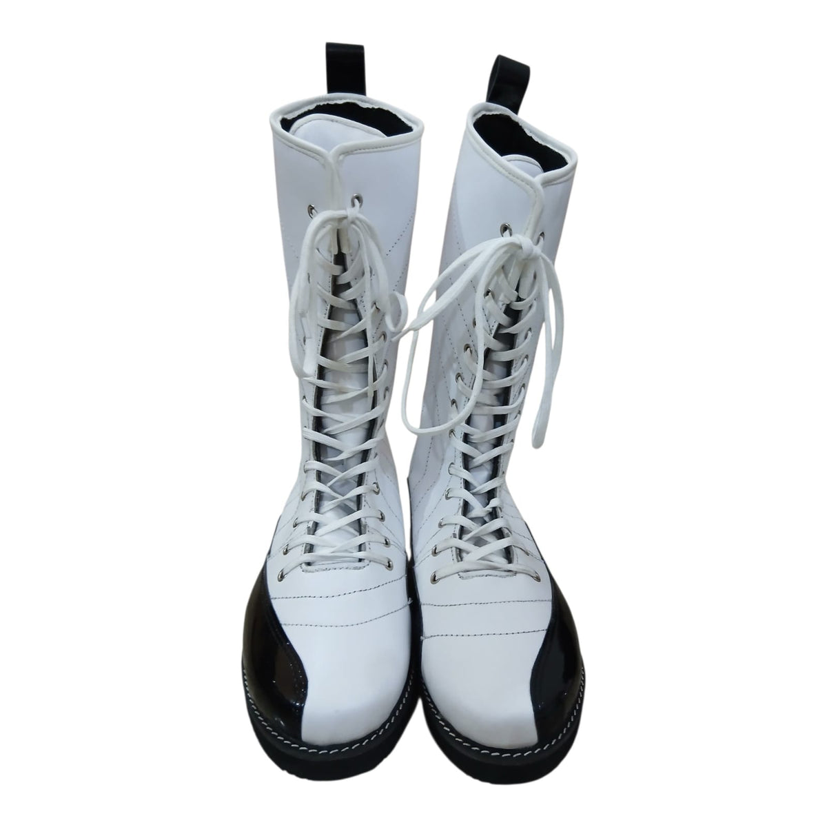 Pro Stoei Lang Stewels, Handgemaak, 100% Oorspronklike Leer, swart Crocs-patroonleer, wit vuurontwerp, ritssluiter met gespe
