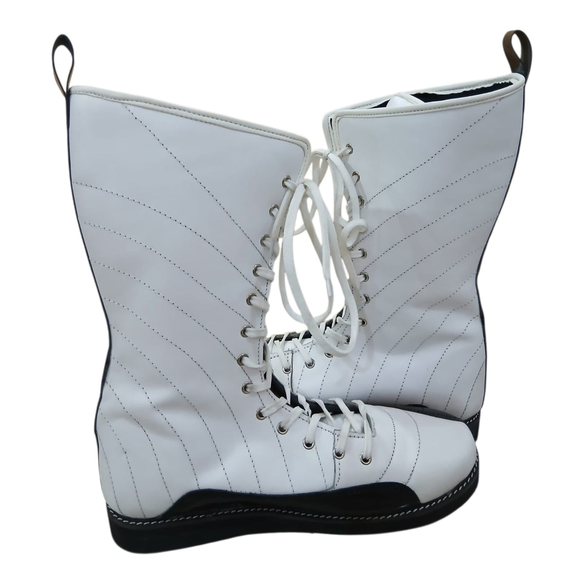Pro Stoei Lang Stewels, Handgemaak, 100% Oorspronklike Leer, swart Crocs-patroonleer, wit vuurontwerp, ritssluiter met gespe