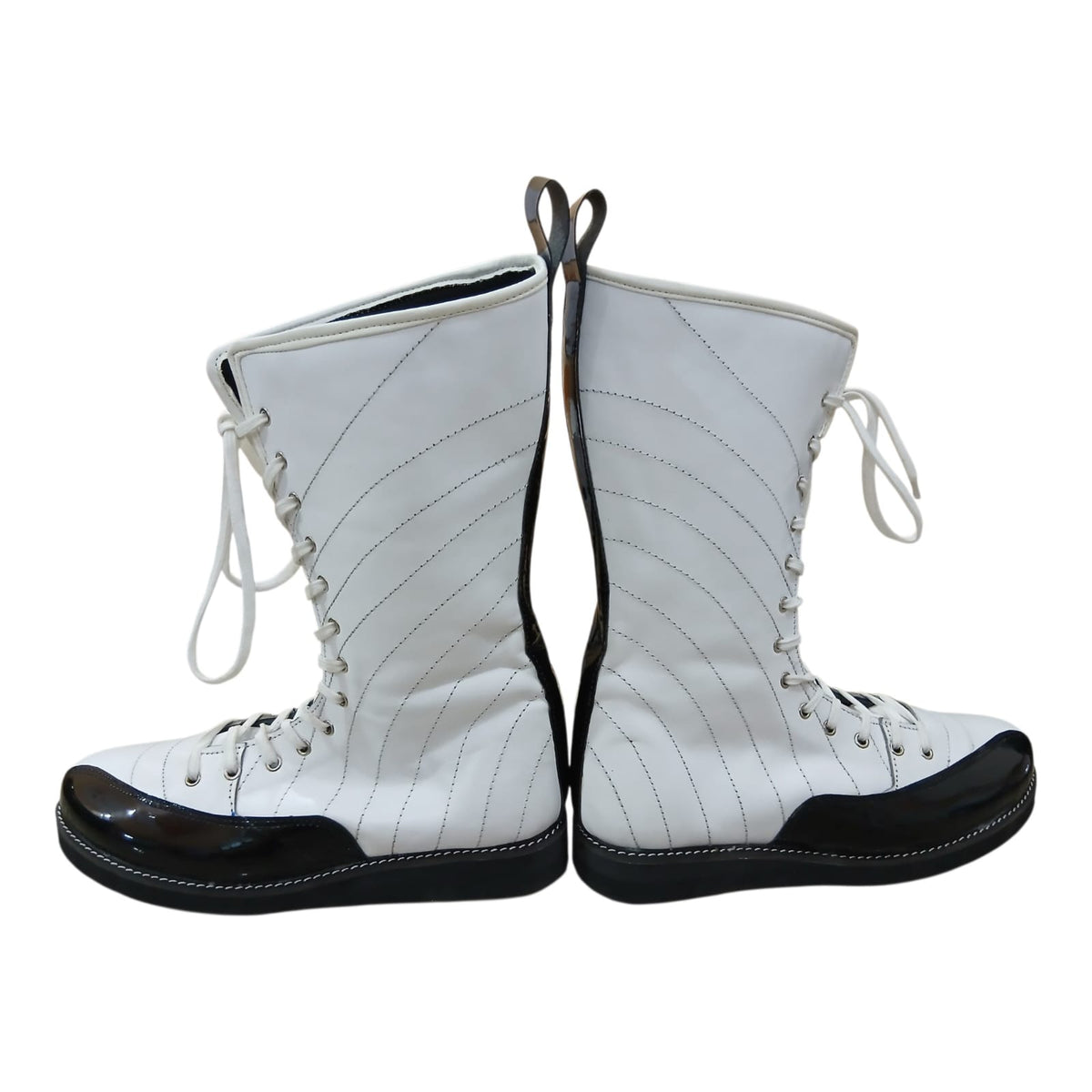 Pro Stoei Lang Stewels, Handgemaak, 100% Oorspronklike Leer, swart Crocs-patroonleer, wit vuurontwerp, ritssluiter met gespe