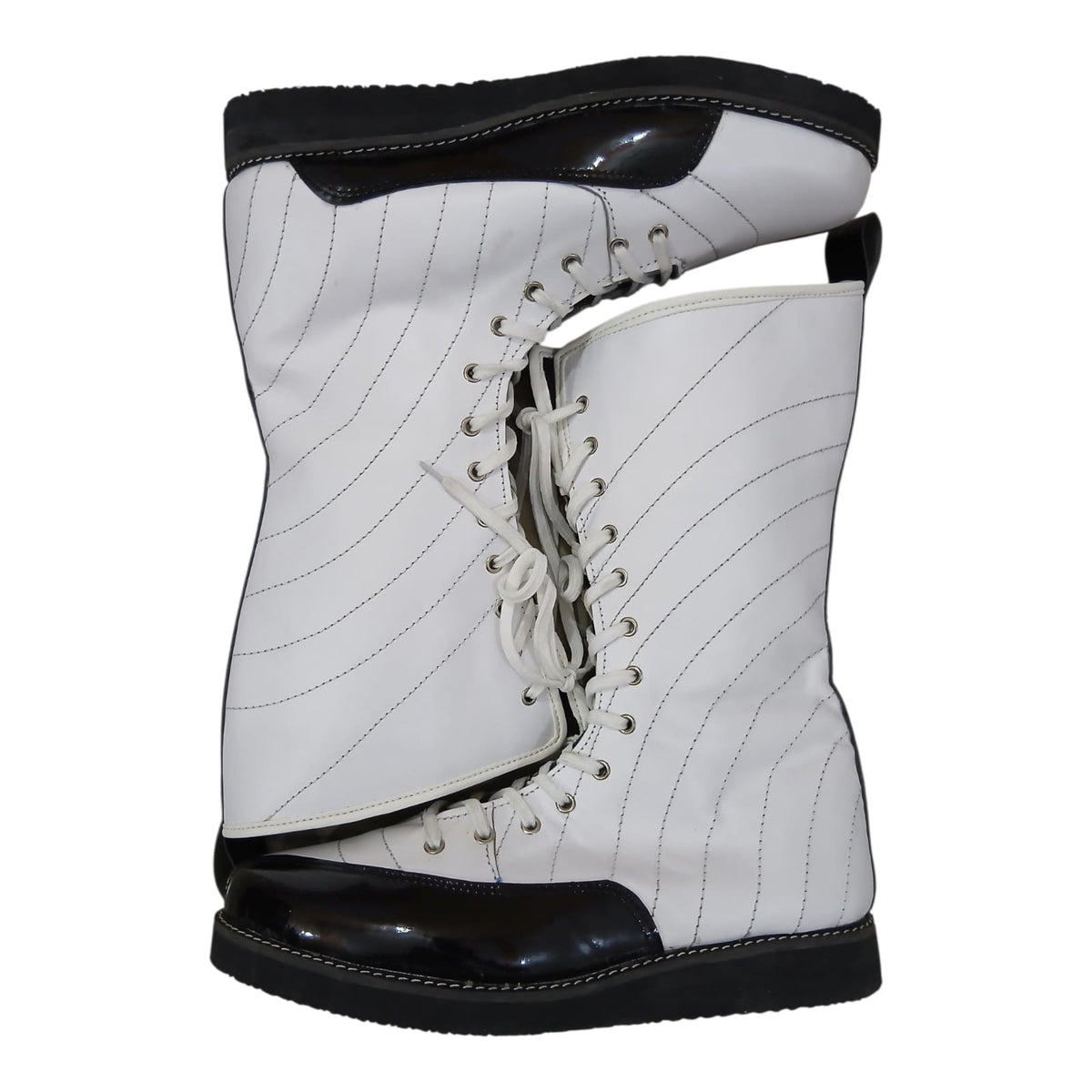 Pro Stoei Lang Stewels, Handgemaak, 100% Oorspronklike Leer, swart Crocs-patroonleer, wit vuurontwerp, ritssluiter met gespe