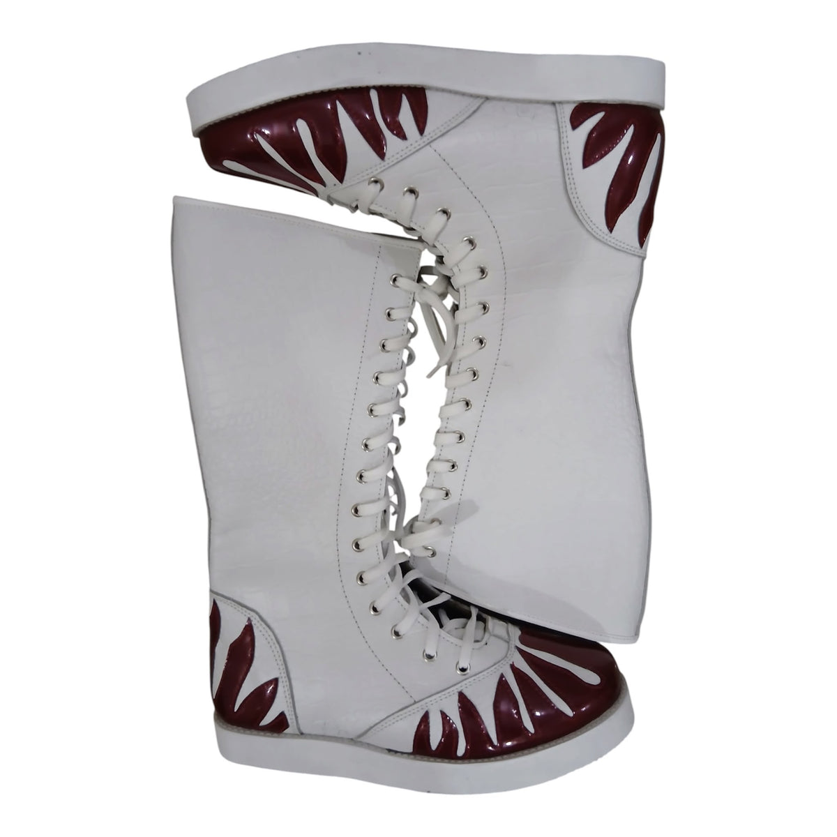 Professionele Stoeistewels, Handgemaak, 100% Oorspronklike Leer, Wit Crocs-patroon en Swart Vuur-styl, Aanpasbare kleure