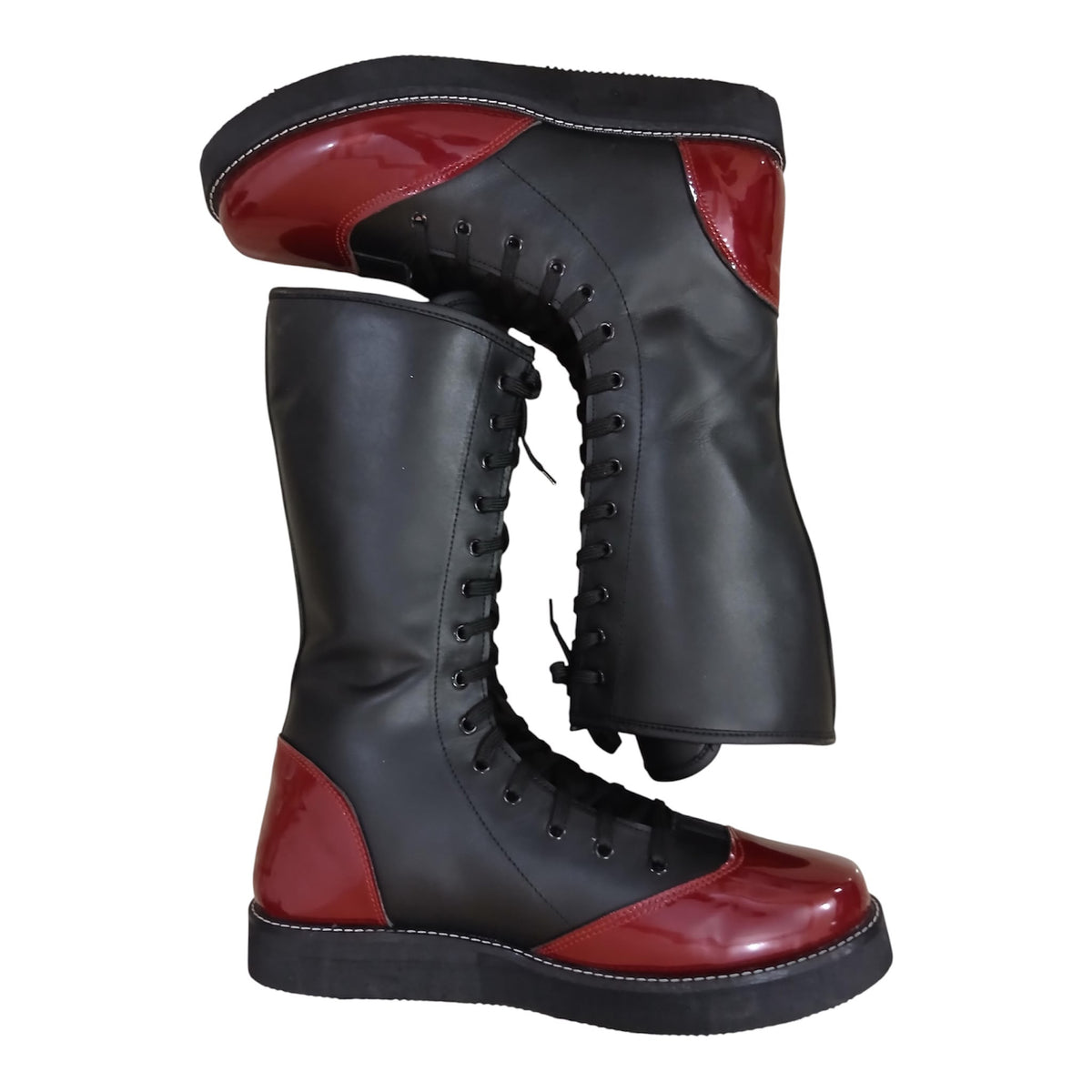 Handmade Pro Series Leather Wrestling Boots- Black & Maroon