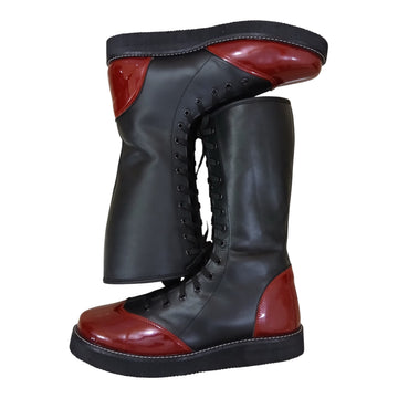 Handmade Pro Series Leather Wrestling Boots- Black & Maroon