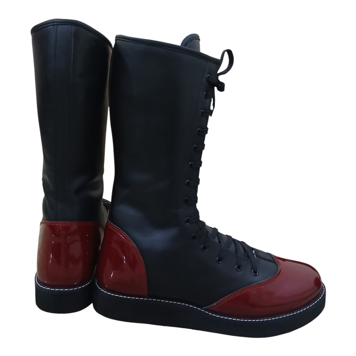 Handmade Pro Series Leather Wrestling Boots- Black & Maroon