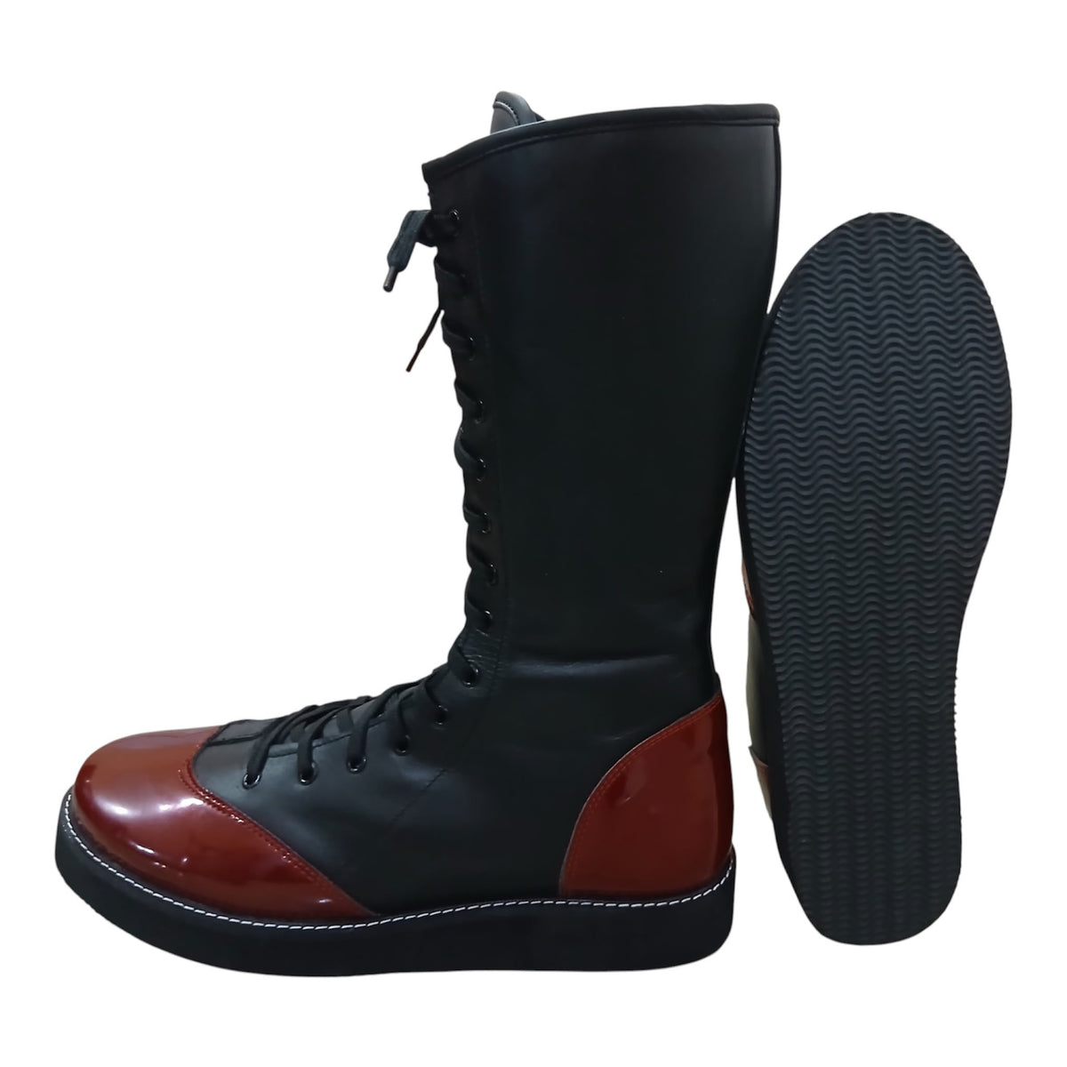 Handmade Pro Series Leather Wrestling Boots- Black & Maroon