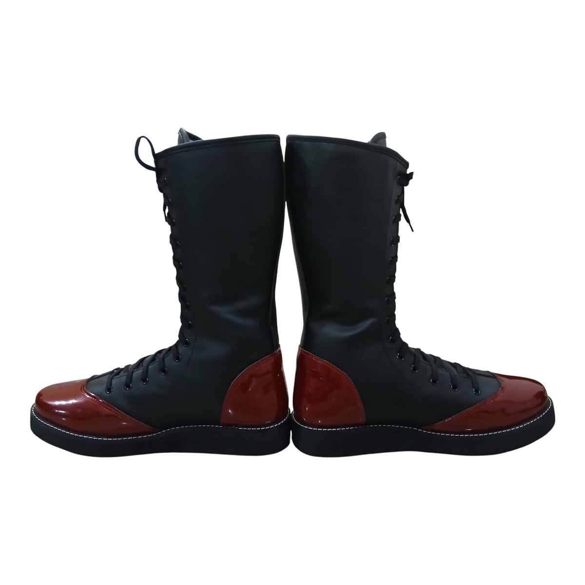 Handmade Pro Series Leather Wrestling Boots- Black & Maroon