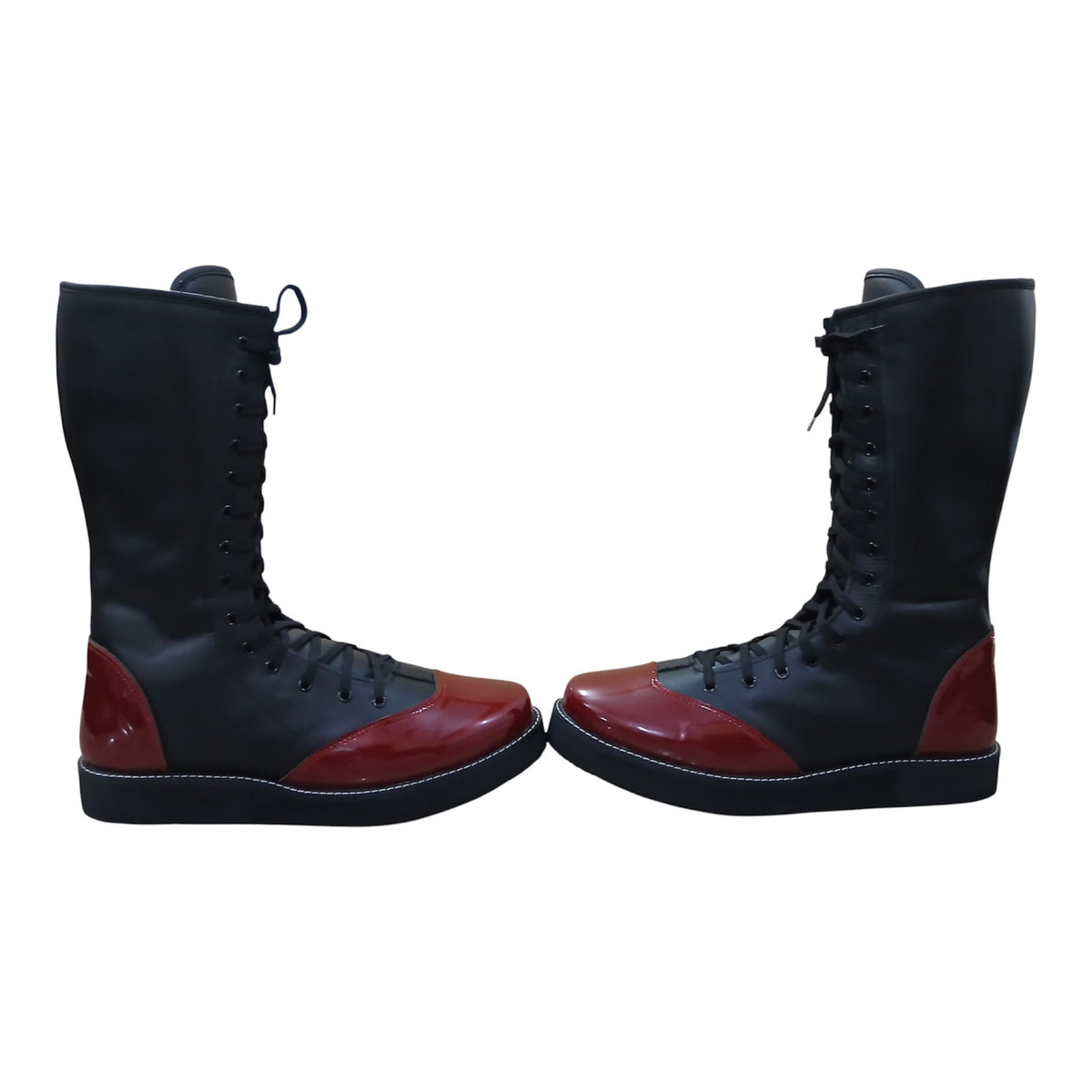 Handmade Pro Series Leather Wrestling Boots- Black & Maroon
