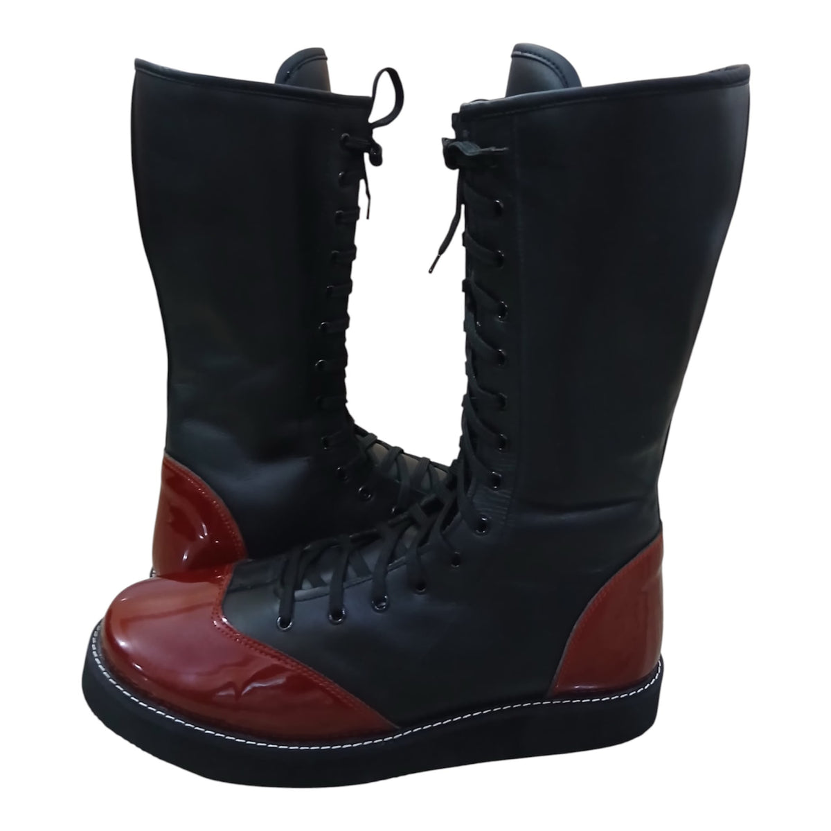 Handmade Pro Series Leather Wrestling Boots- Black & Maroon