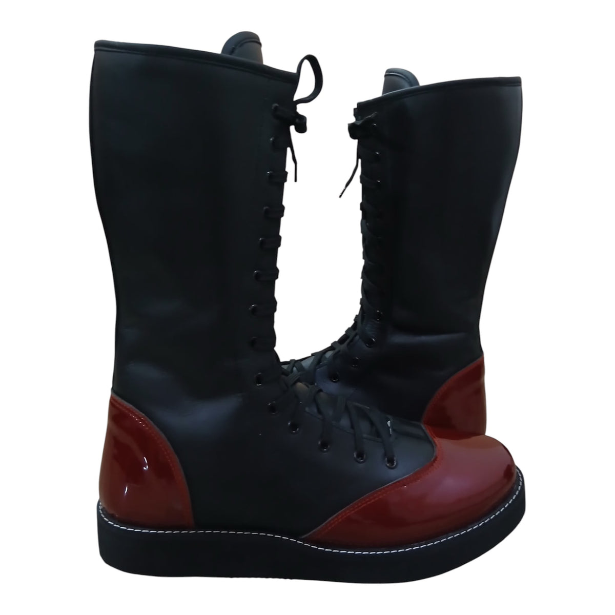 Handmade Pro Series Leather Wrestling Boots- Black & Maroon