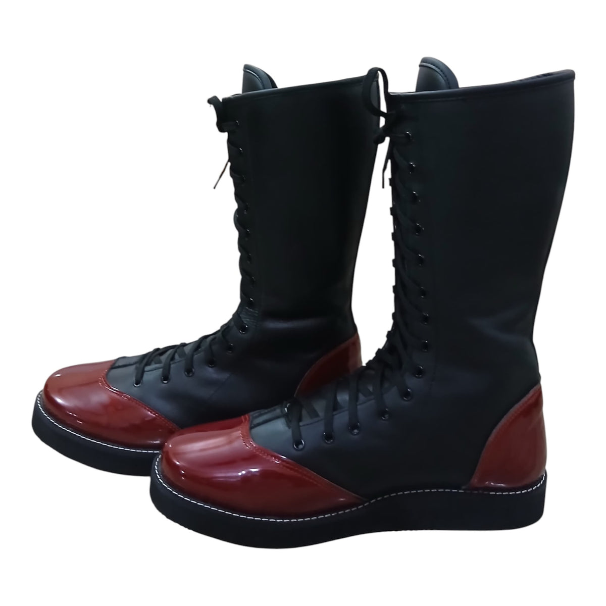 Handmade Pro Series Leather Wrestling Boots- Black & Maroon