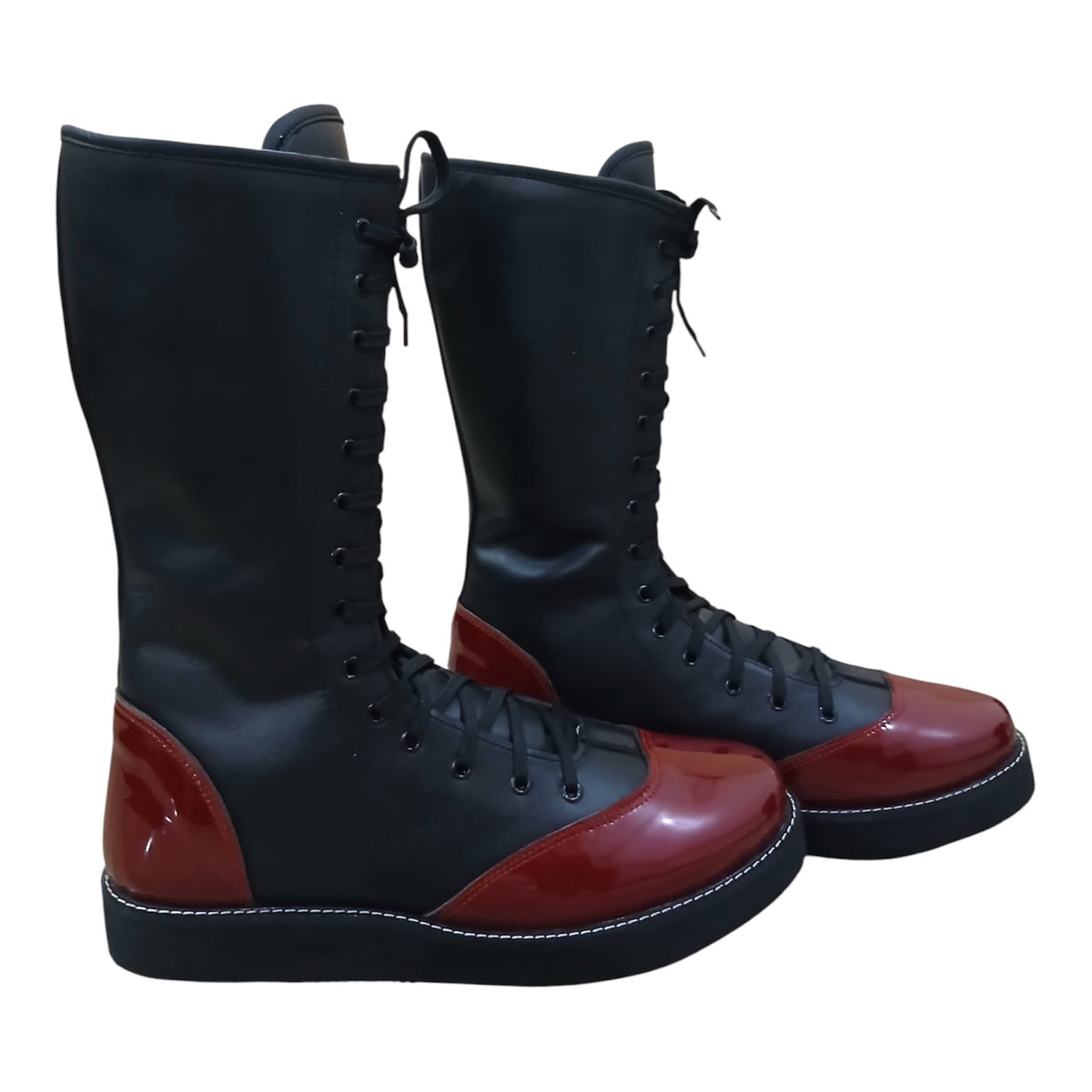 Handmade Pro Series Leather Wrestling Boots- Black & Maroon