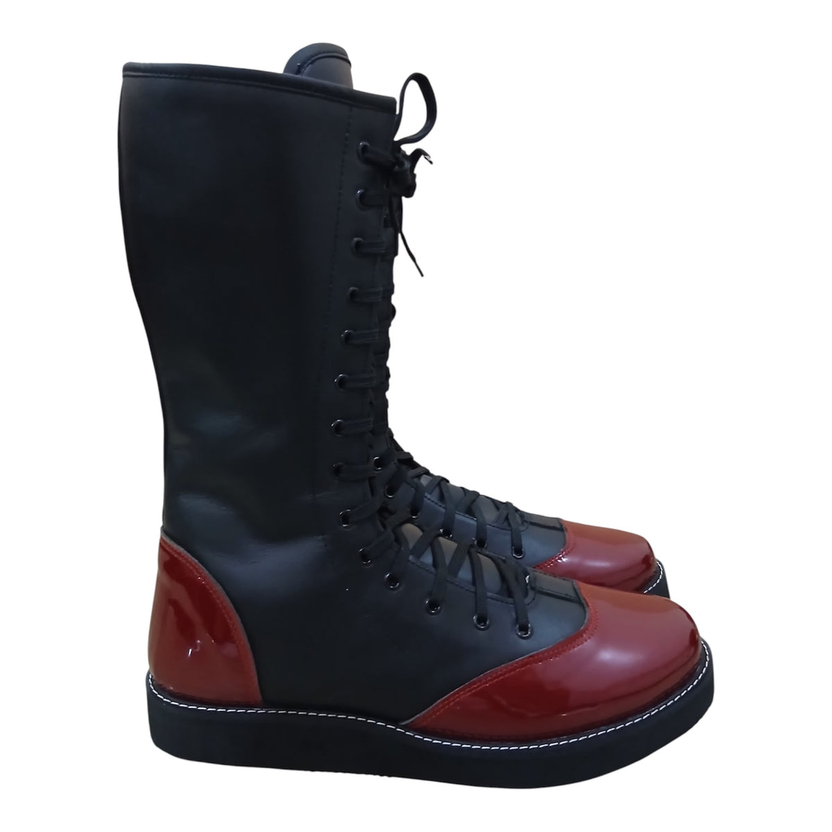 Handmade Pro Series Leather Wrestling Boots- Black & Maroon