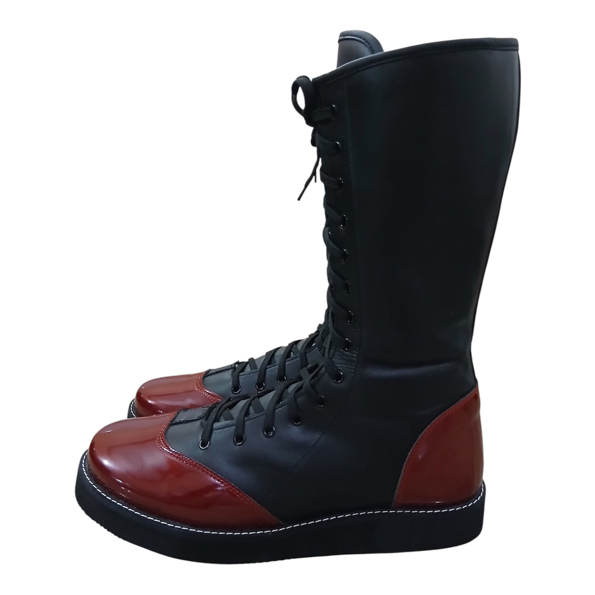 Handmade Pro Series Leather Wrestling Boots- Black & Maroon