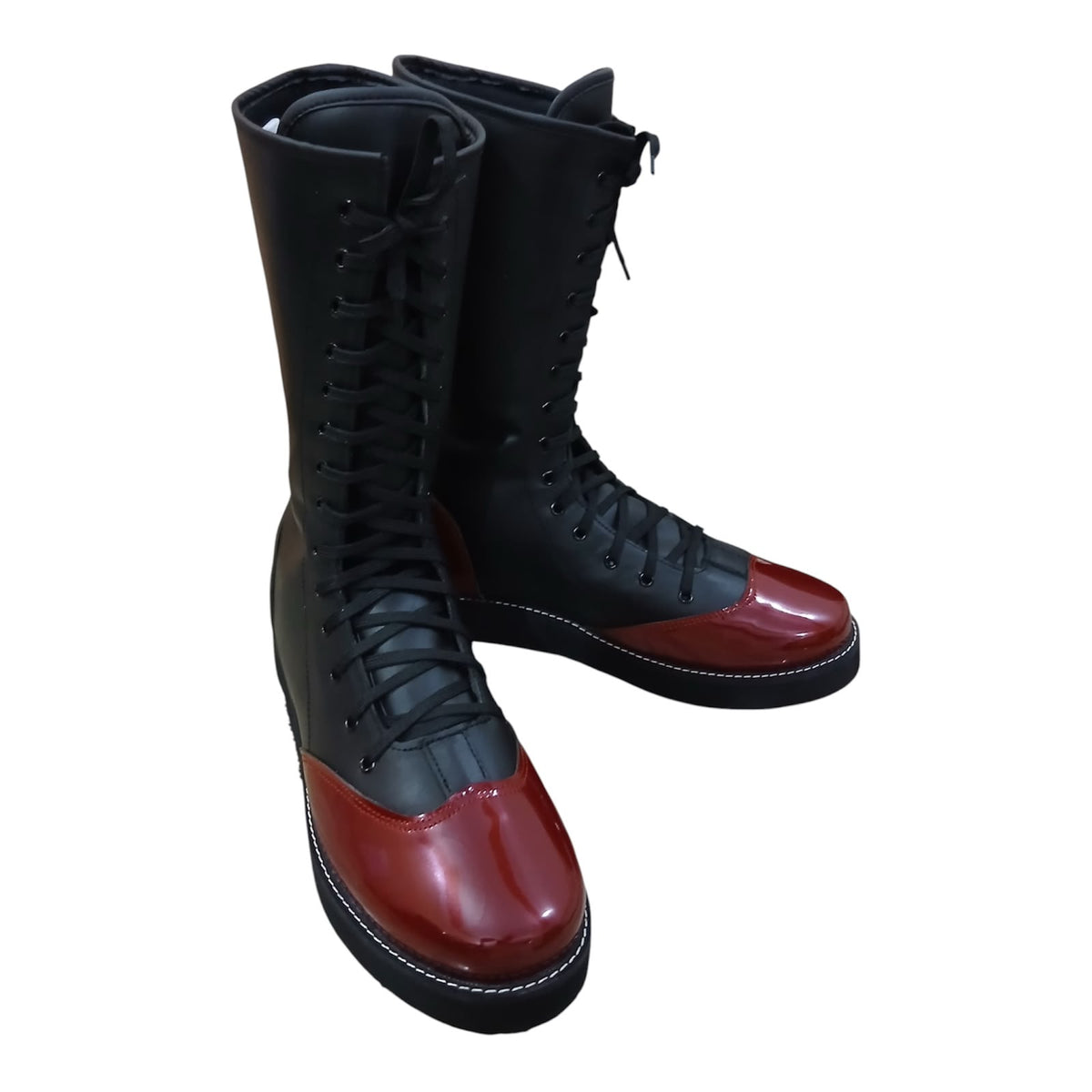 Handmade Pro Series Leather Wrestling Boots- Black & Maroon