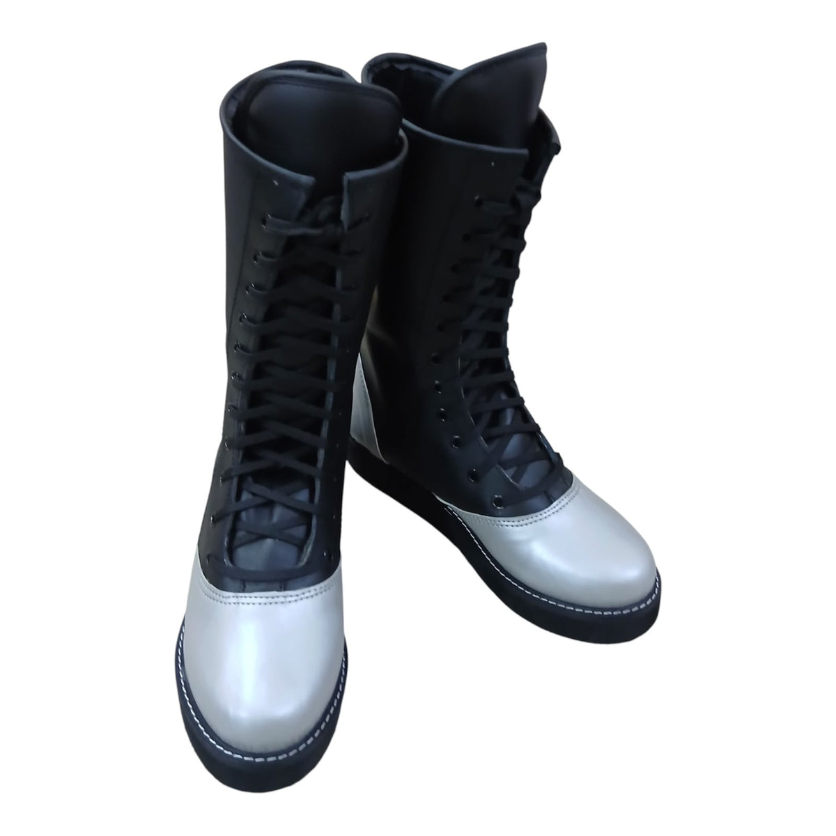 Handmade Leather Pro Wrestling Boots Black and Silver
