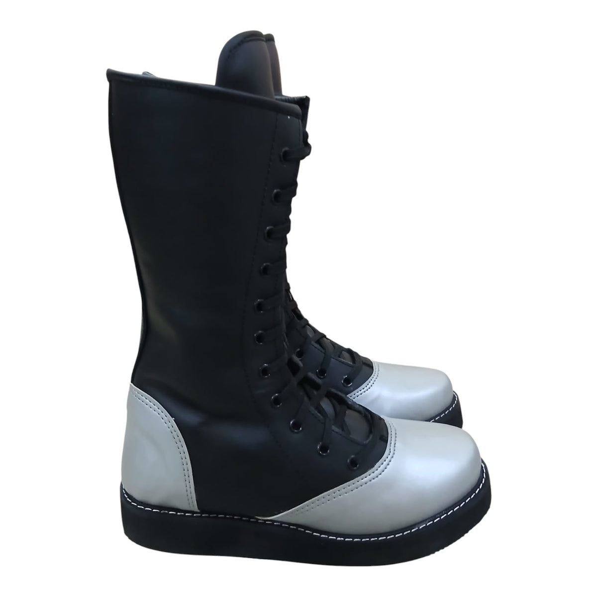 Handmade Leather Pro Wrestling Boots Black and Silver