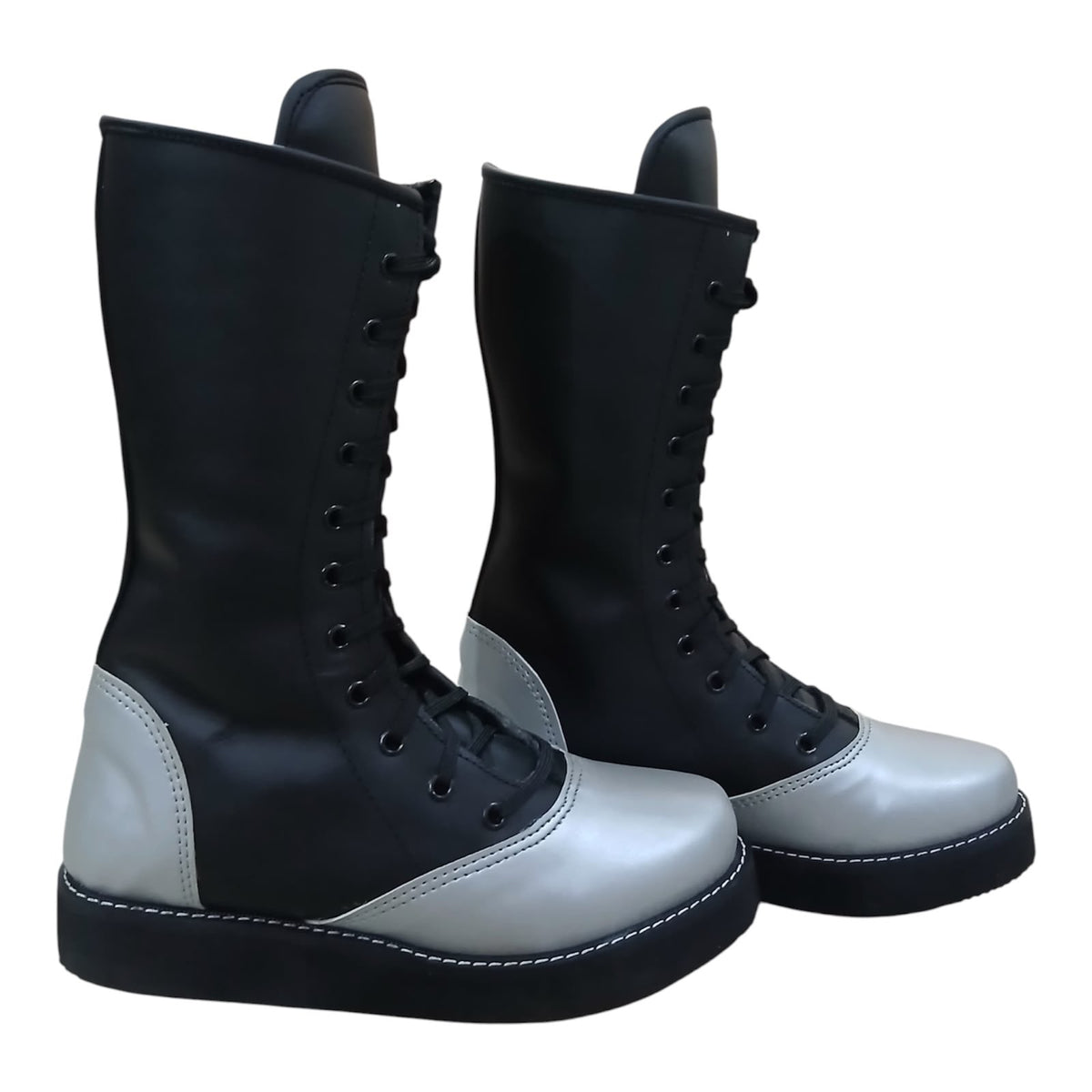 Handmade Leather Pro Wrestling Boots Black and Silver