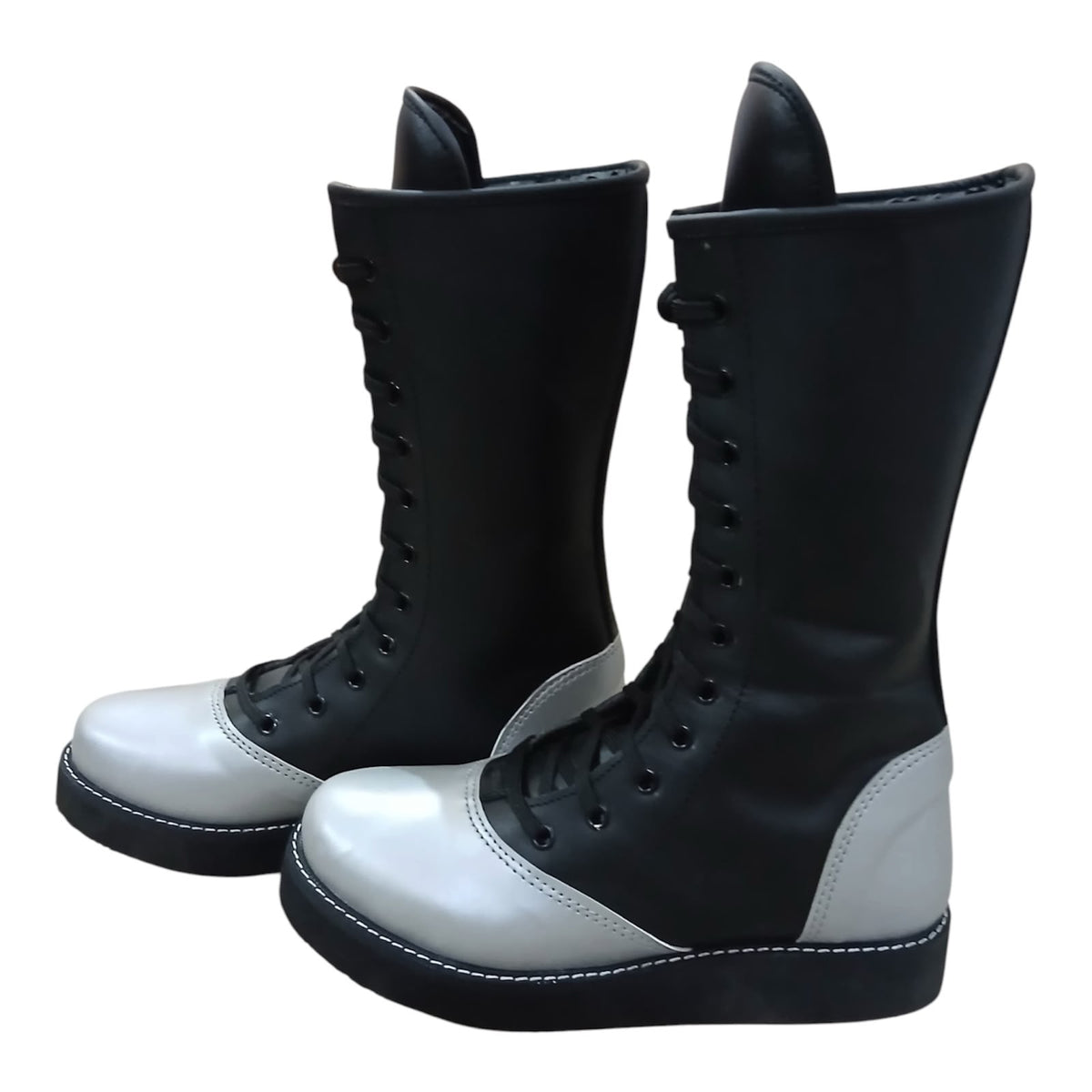 Handmade Leather Pro Wrestling Boots Black and Silver