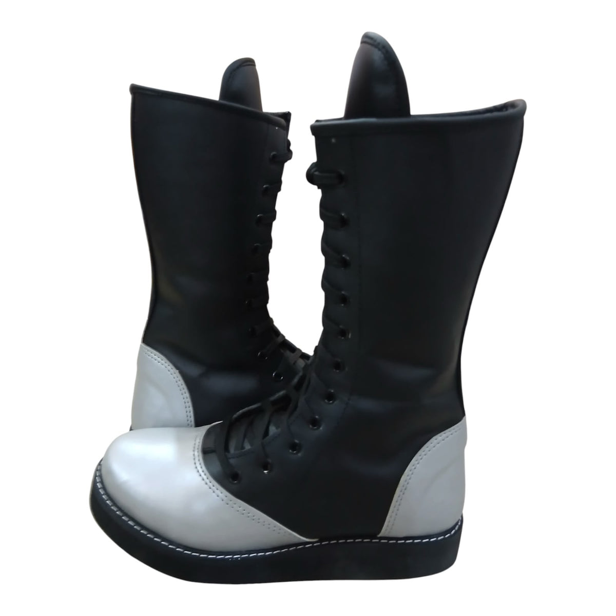 Handmade Leather Pro Wrestling Boots Black and Silver