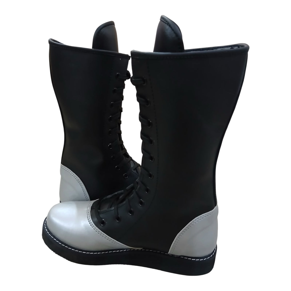 Handmade Leather Pro Wrestling Boots Black and Silver