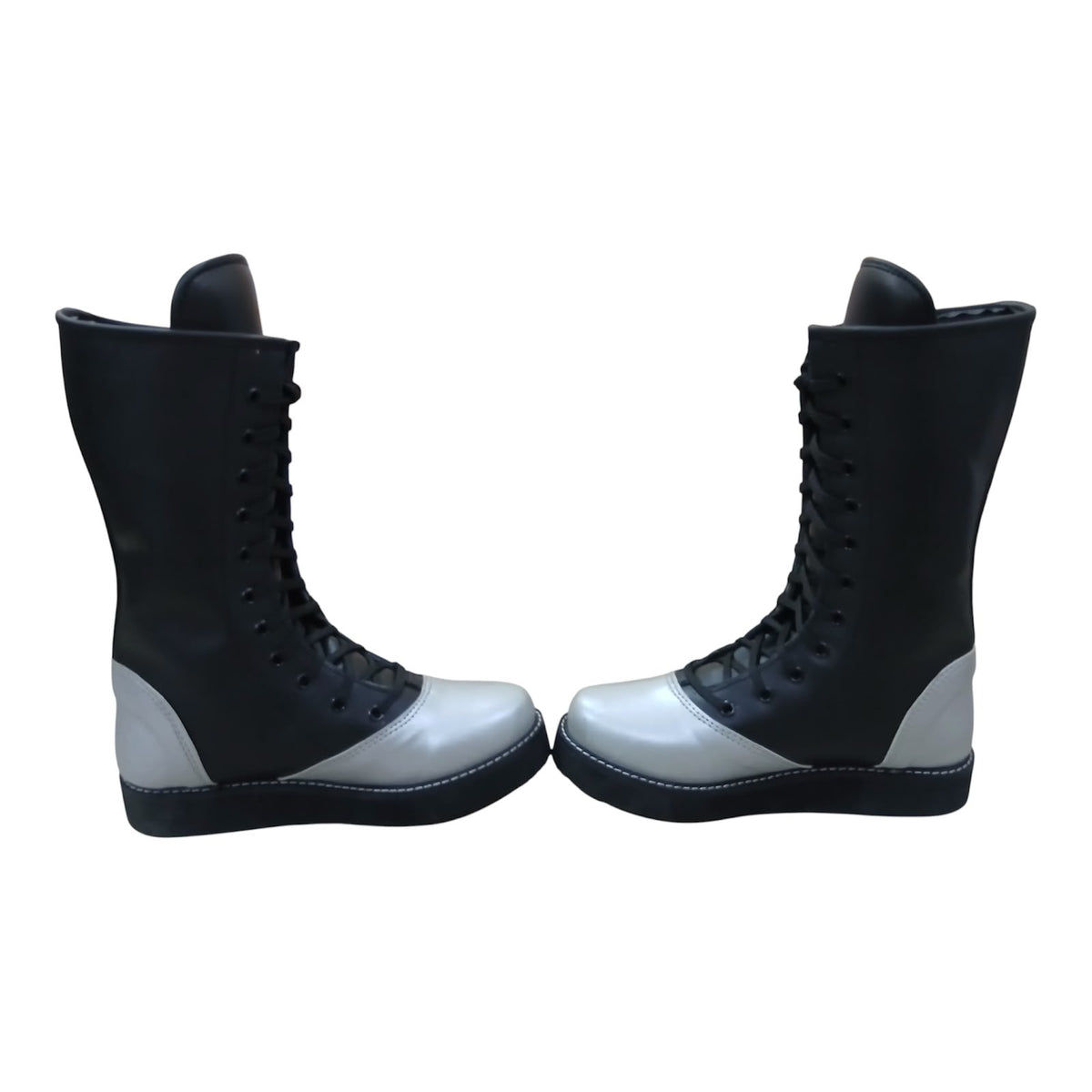 Handmade Leather Pro Wrestling Boots Black and Silver