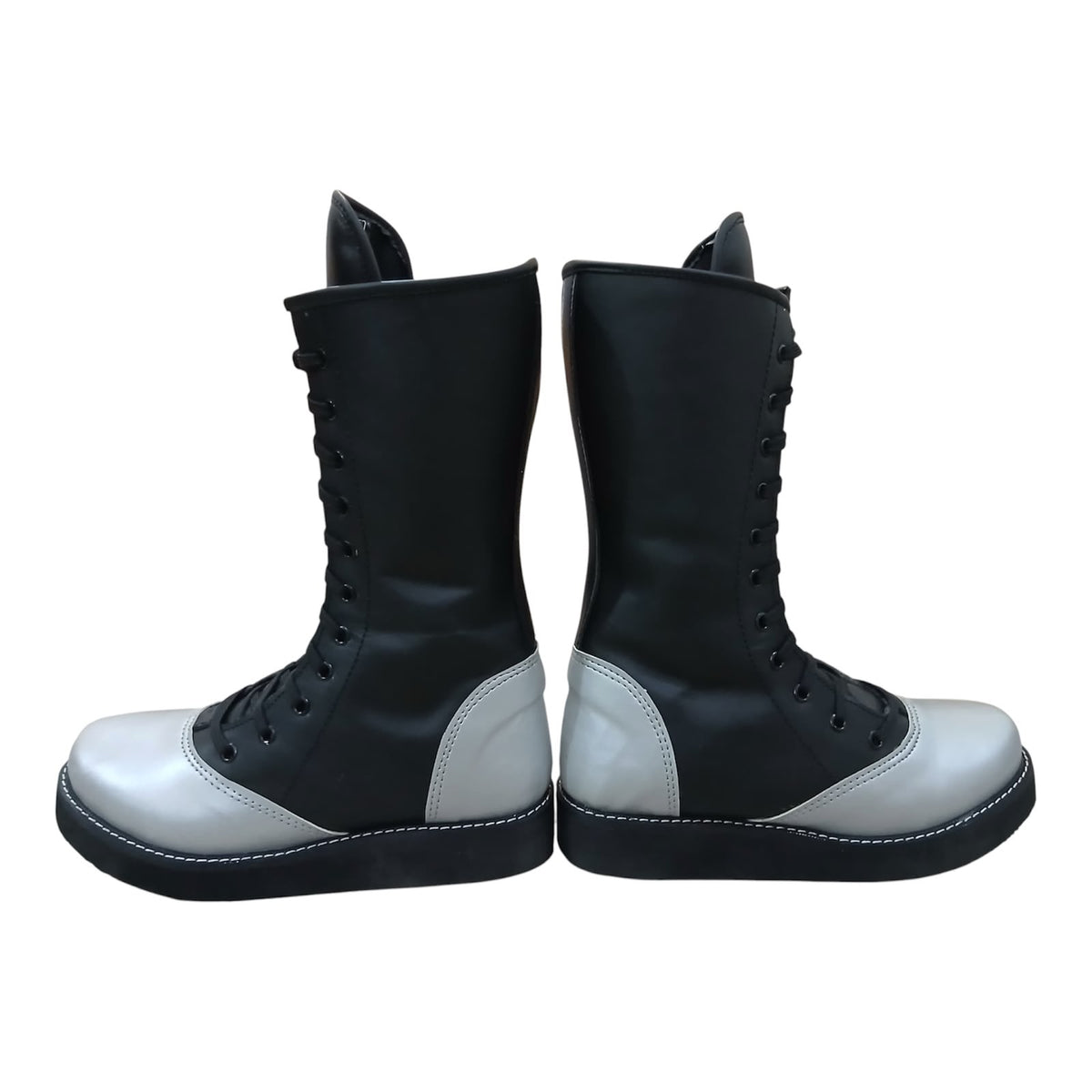 Handmade Leather Pro Wrestling Boots Black and Silver
