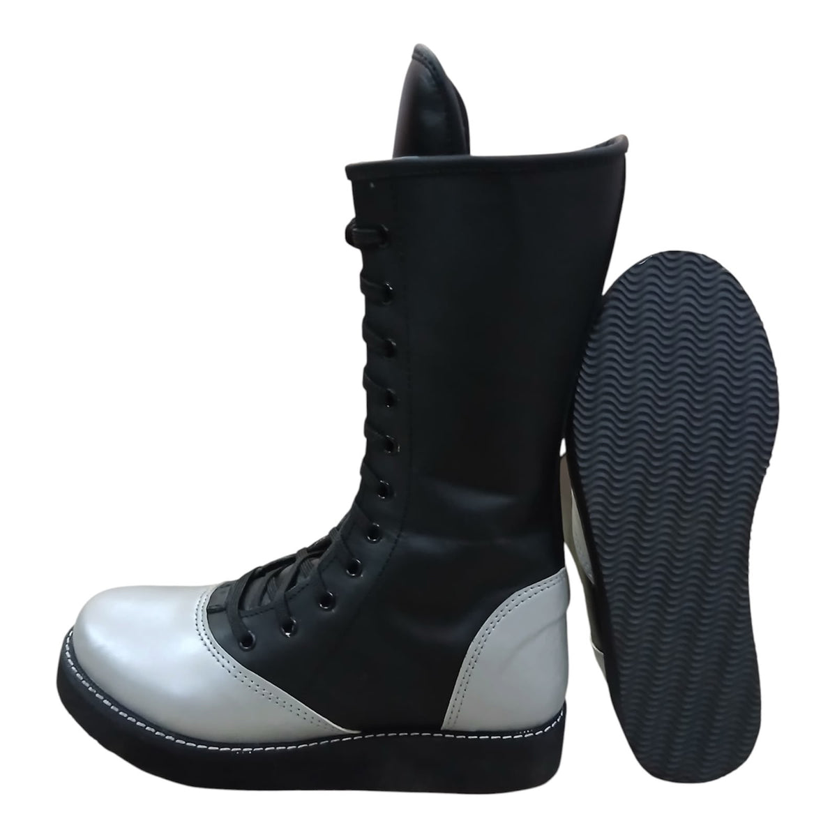 Handmade Leather Pro Wrestling Boots Black and Silver